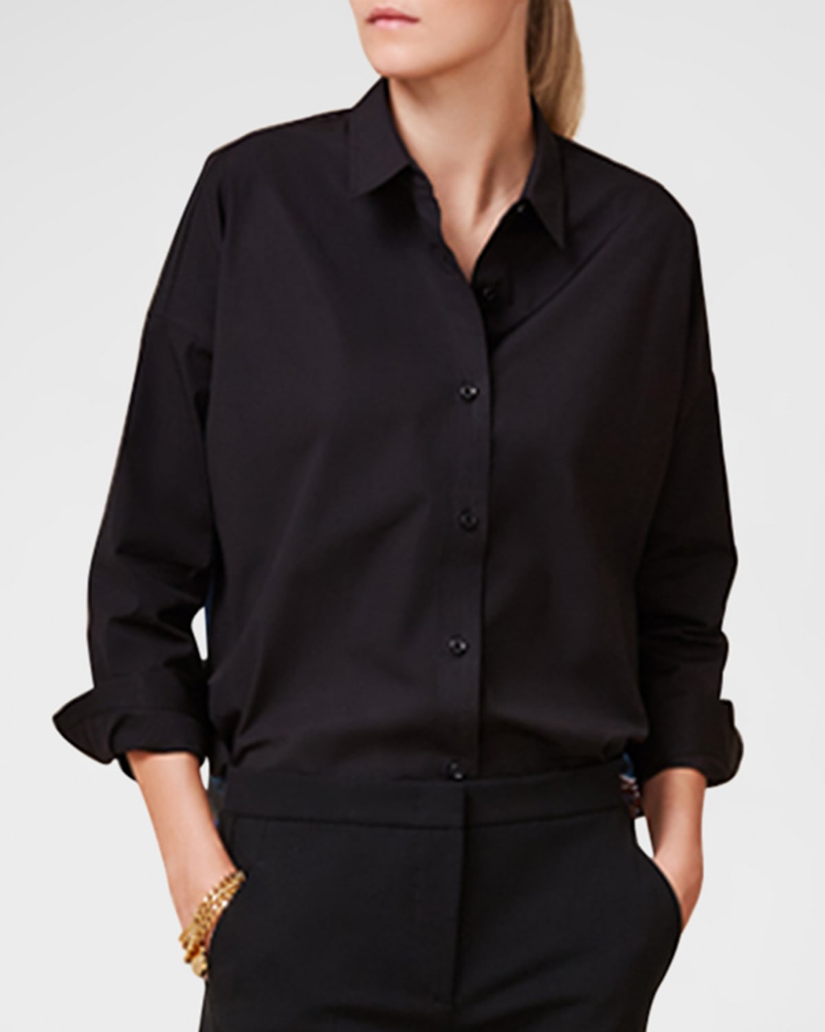 Callas Milano Sirene Silk Scarf Poplin Shirt In Black