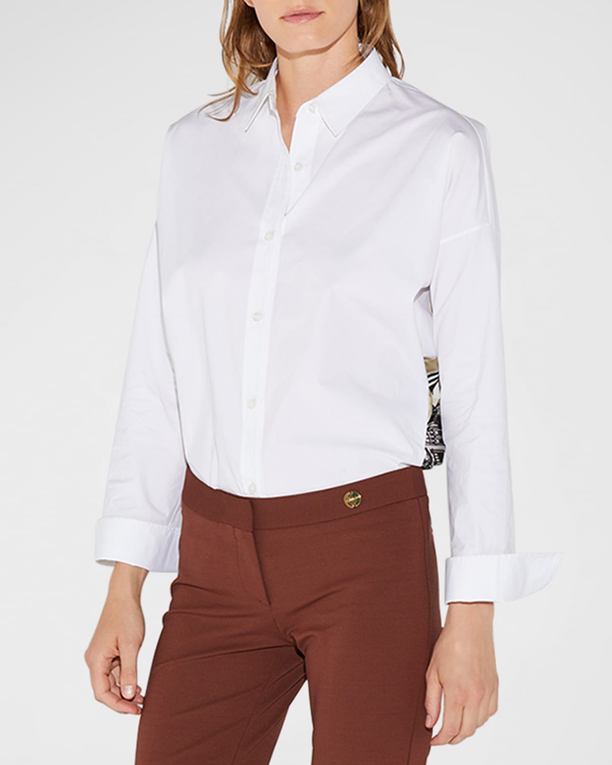 Callas Milano Sirene Silk Scarf Poplin Shirt In White