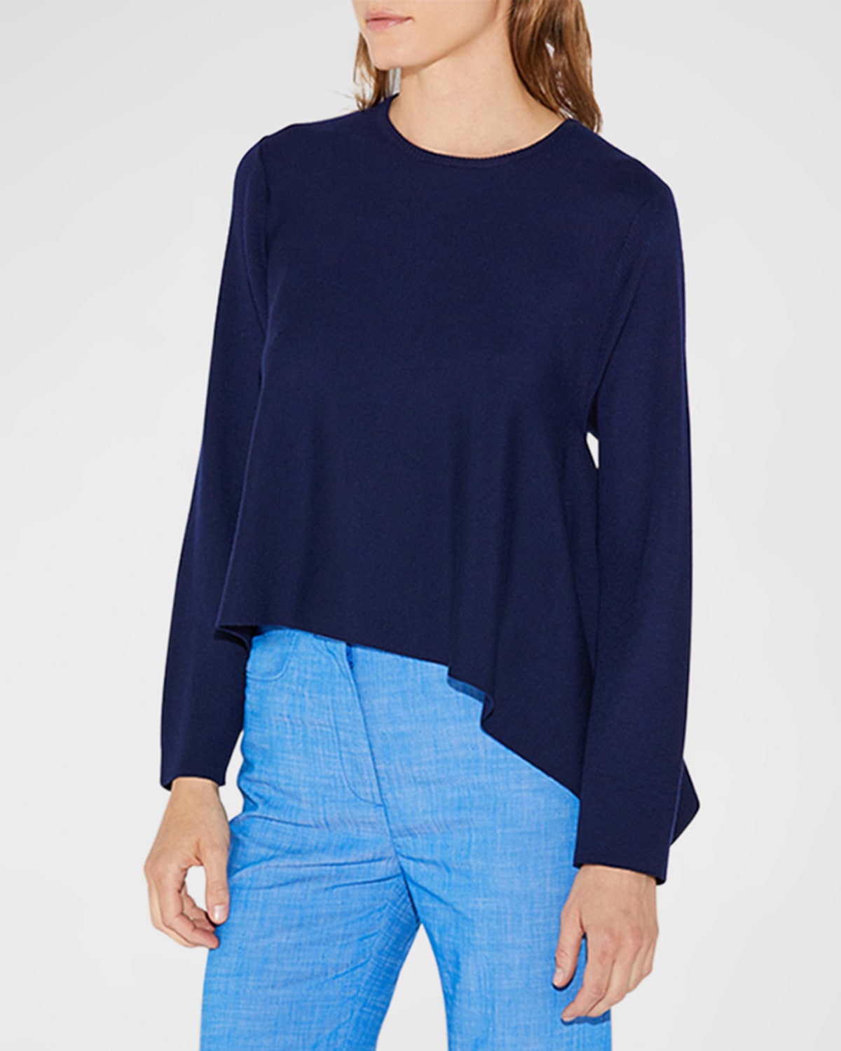 C Llas Heloise Draped Merino Wool Shirt In Navy