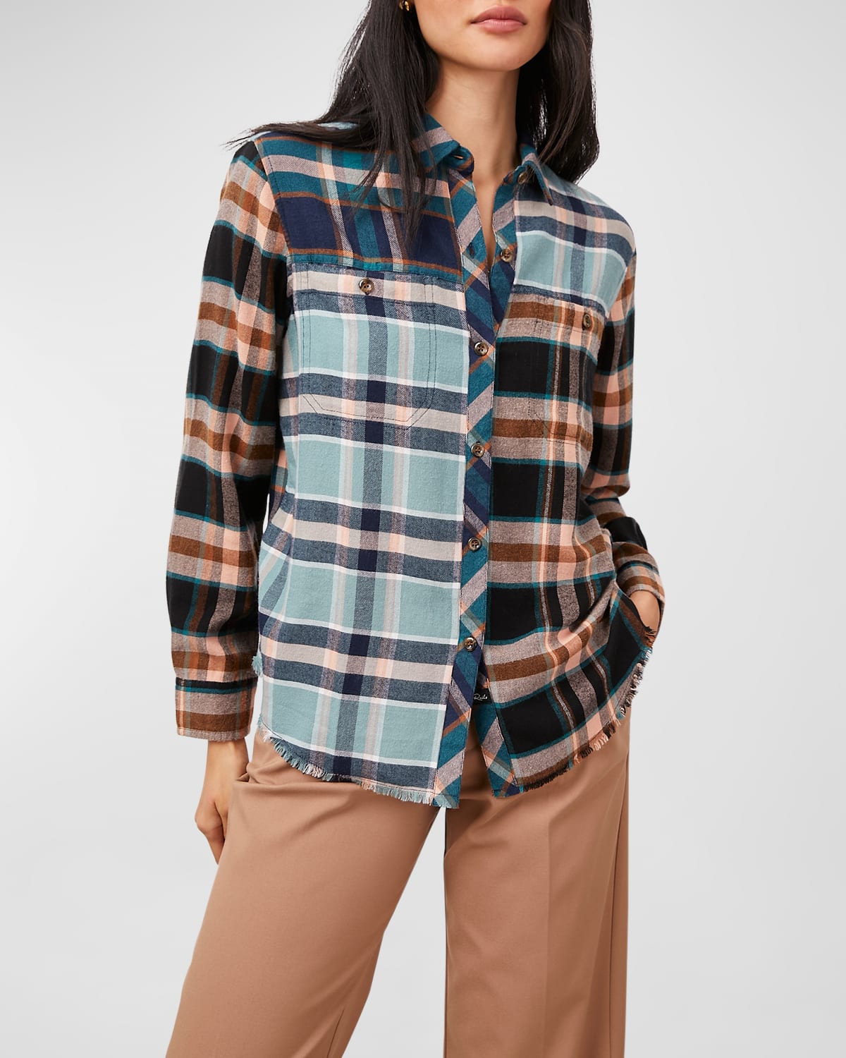 Rails Brando Patchwork Plaid Button Front Shirt In Heathrow Mixed Pl