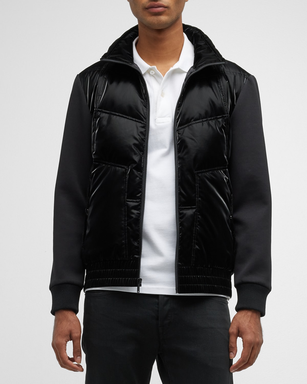 Shop Karl Lagerfeld Men's Mixed-media Quilted Jacket In Black