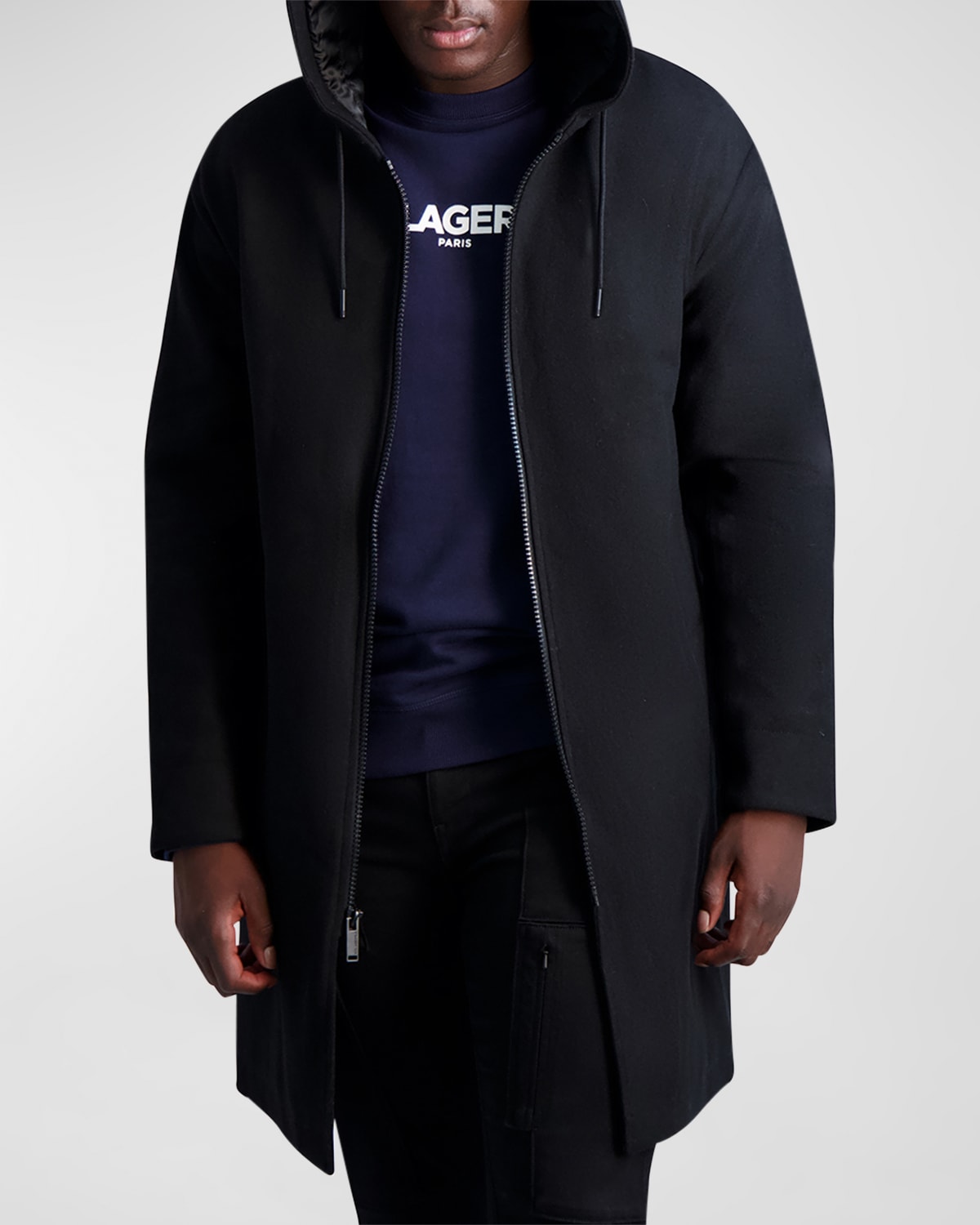 Karl Lagerfeld Men's Wool-blend Parka W/ Handwarmer Pockets In Black