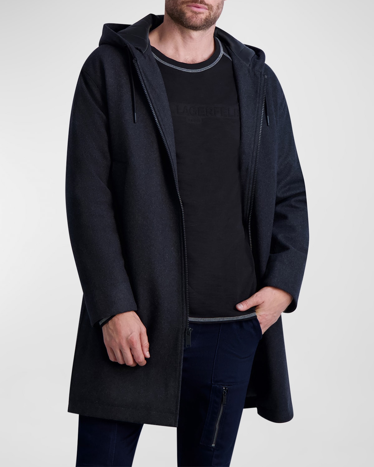 Karl Lagerfeld Men's Wool-blend Parka W/ Handwarmer Pockets In Charcoal