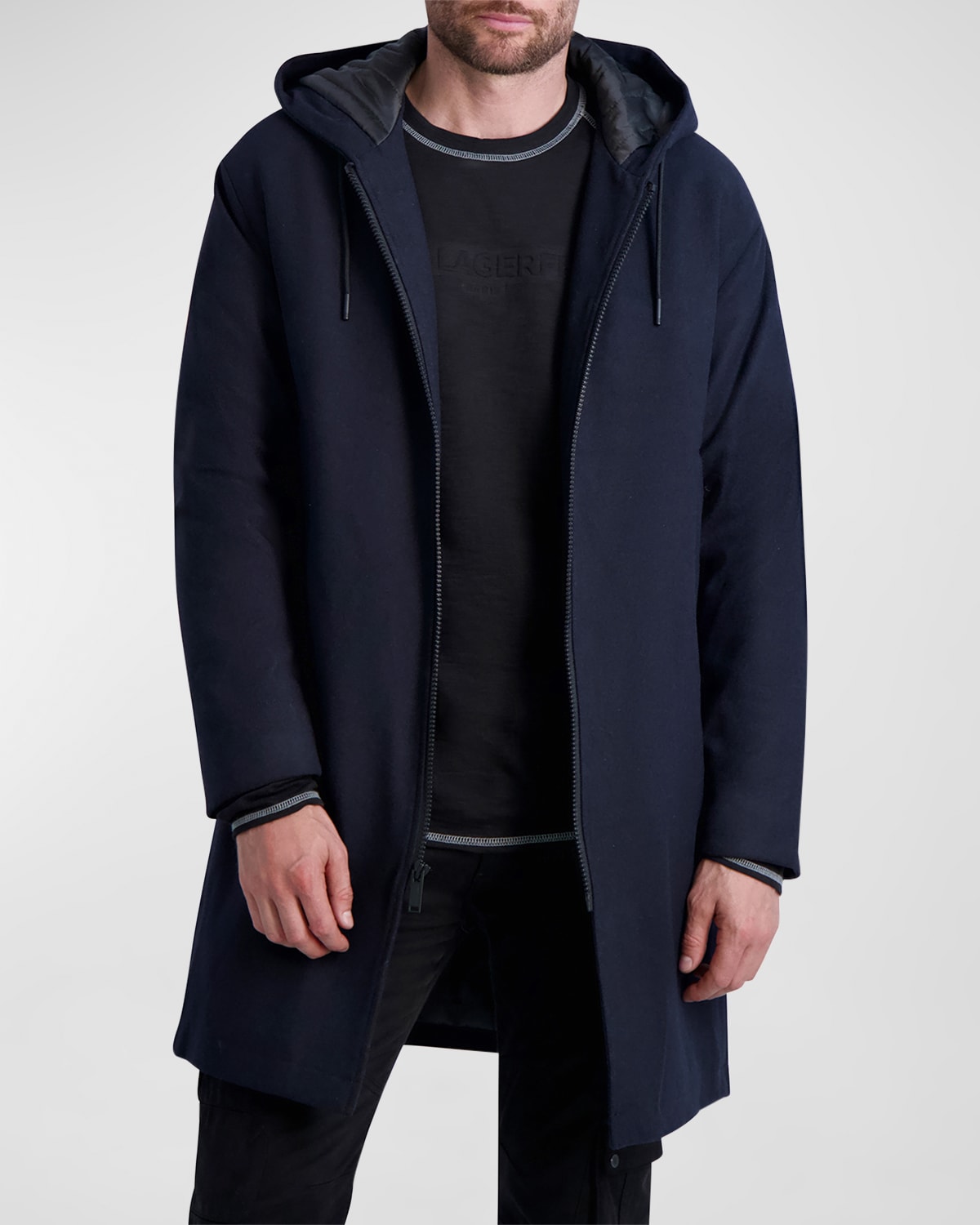 Shop Karl Lagerfeld Men's Wool-blend Parka W/ Handwarmer Pockets In Navy