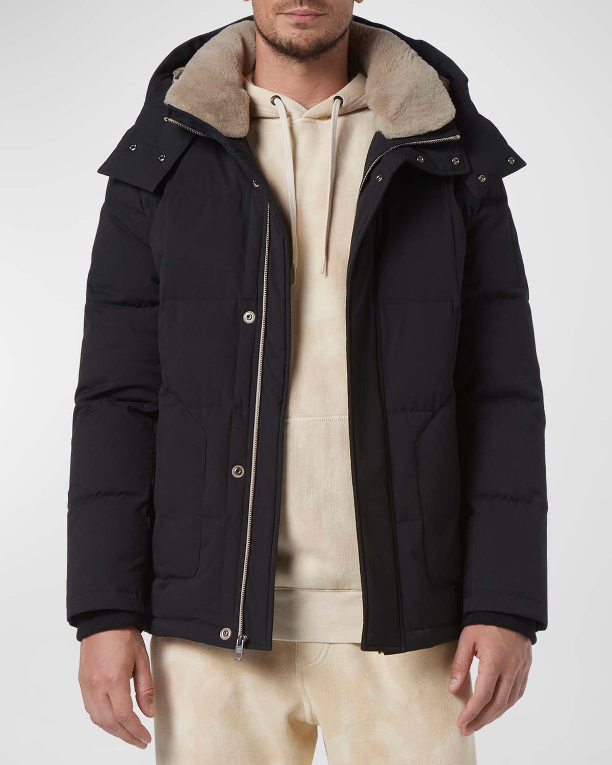 Andrew Marc Men's Gorman Twill Puffer Jacket w/ Detachable Fur