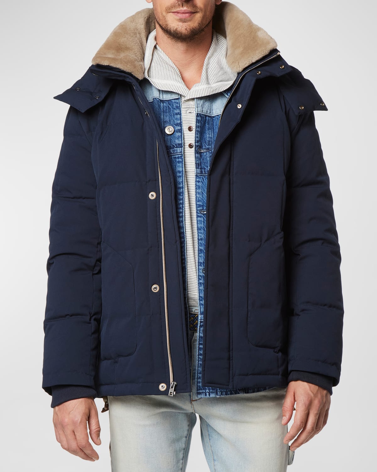 Andrew Marc Men's Gorman Twill Puffer Jacket w/ Detachable Fur