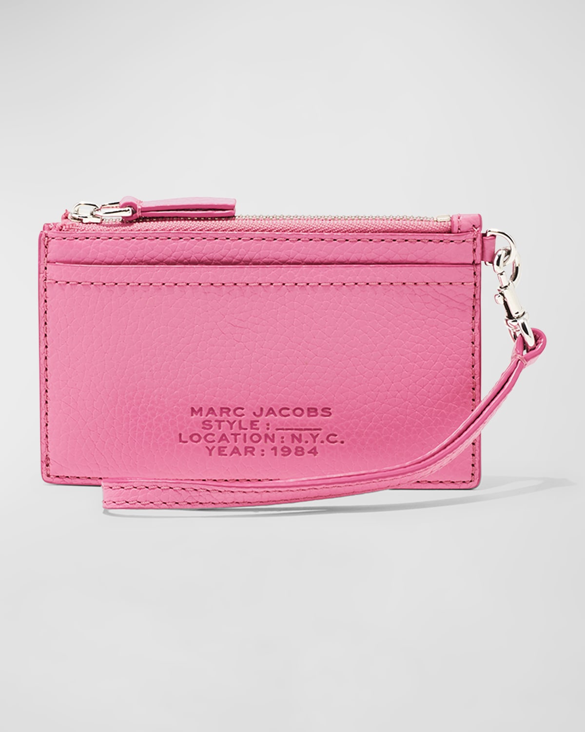 Marc Jacobs The Leather Top Zip Wristlet In Candy Pink/silver
