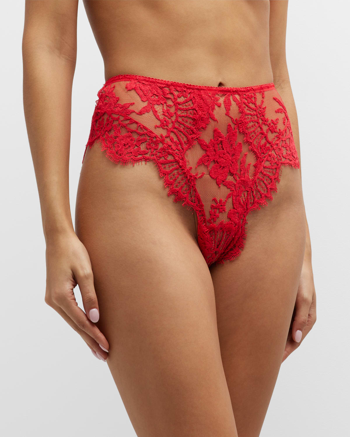 DOLCE & GABBANA HIGH-RISE SCALLOPED LACE & TULLE BRIEFS