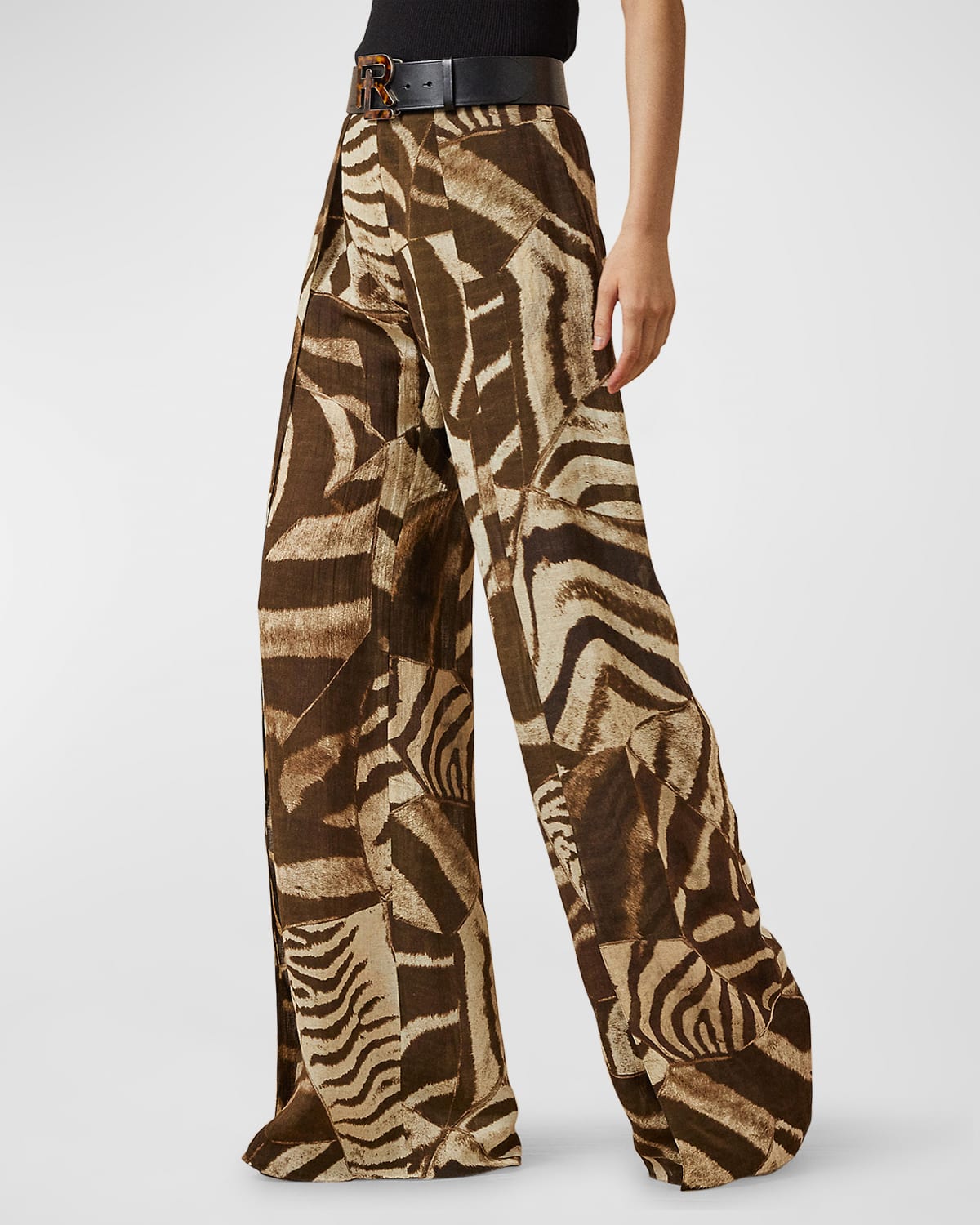 Polo Ralph Lauren Stamford Zebra-print Crepe Straight-leg Pants In Brown