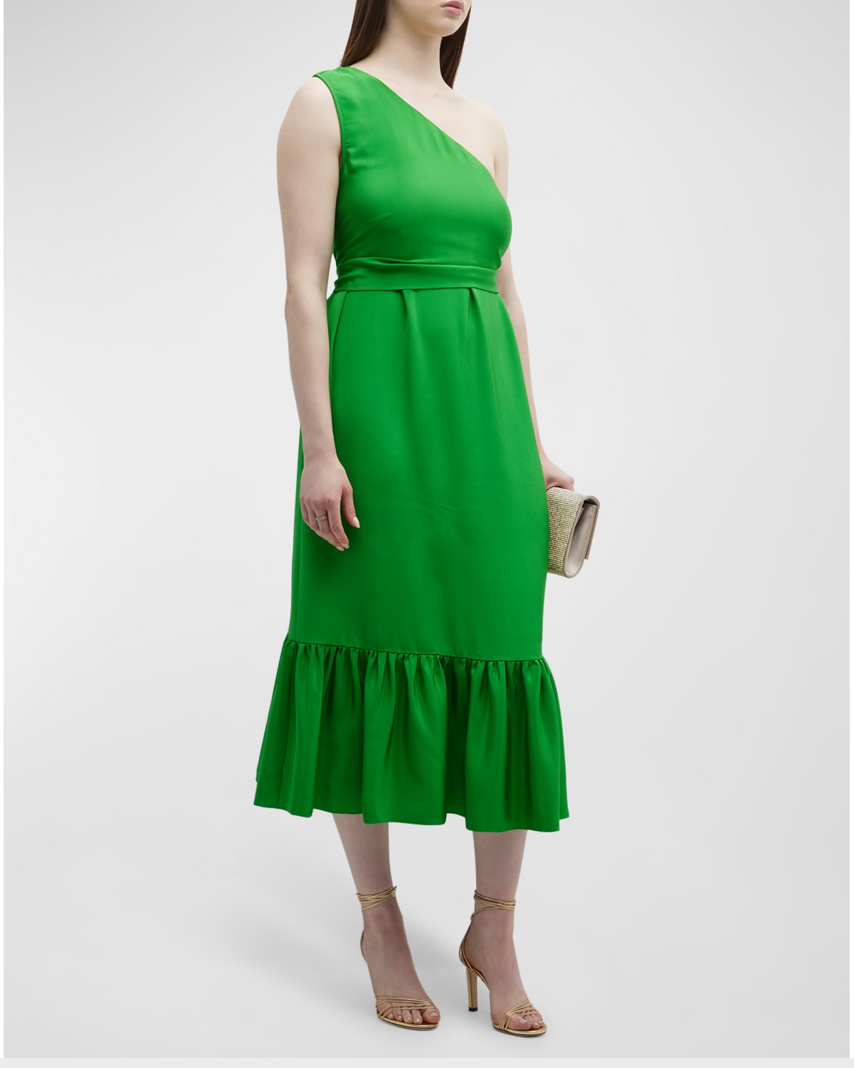 Fiorella One-Shoulder Ruffle Midi Dress