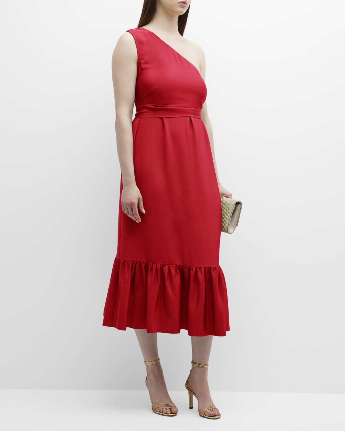 Fiorella One-Shoulder Ruffle Midi Dress