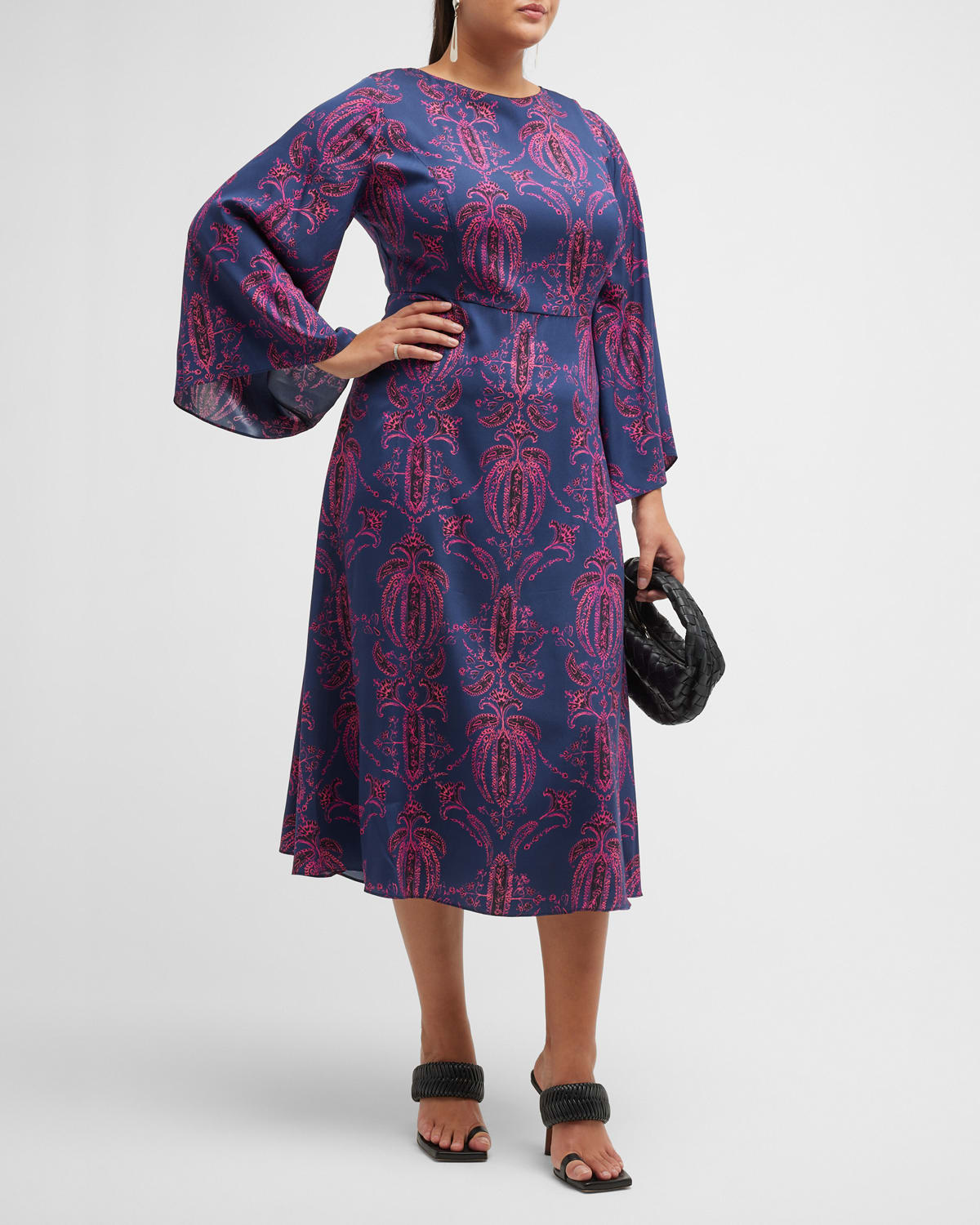 Lucrezia Printed Bell-Sleeve Midi Dress