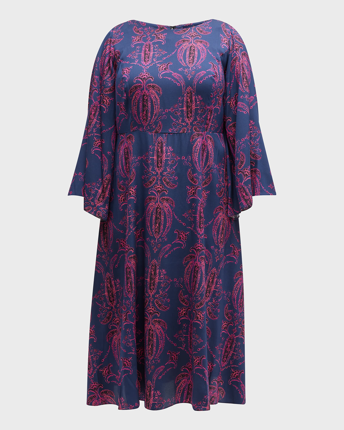 Gabriella Rossetti Lucrezia Printed Bell-sleeve Midi Dress In Navy/pink