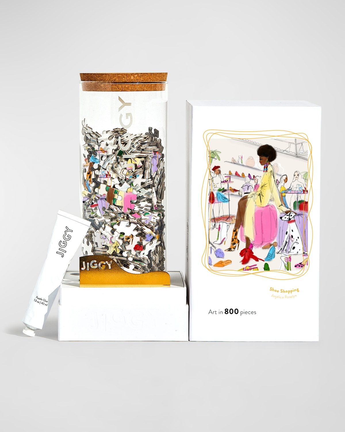 Shoe Shopping, Angelica Roslyn - 800 Piece Decorative Artwork Puzzle + Puzzle Glue Kit