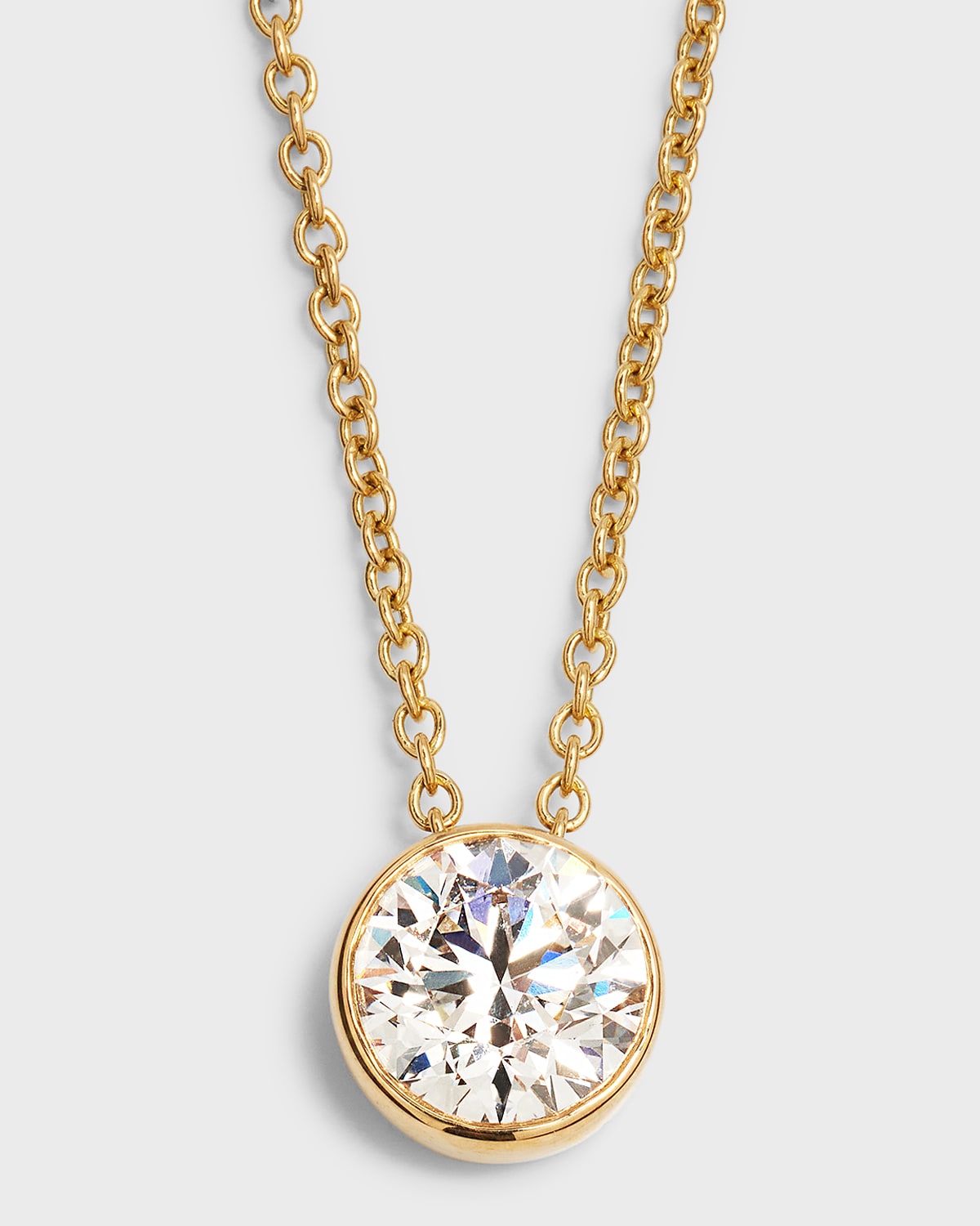 Lab Grown Diamond 18K Yellow Gold Round Pendant Necklace