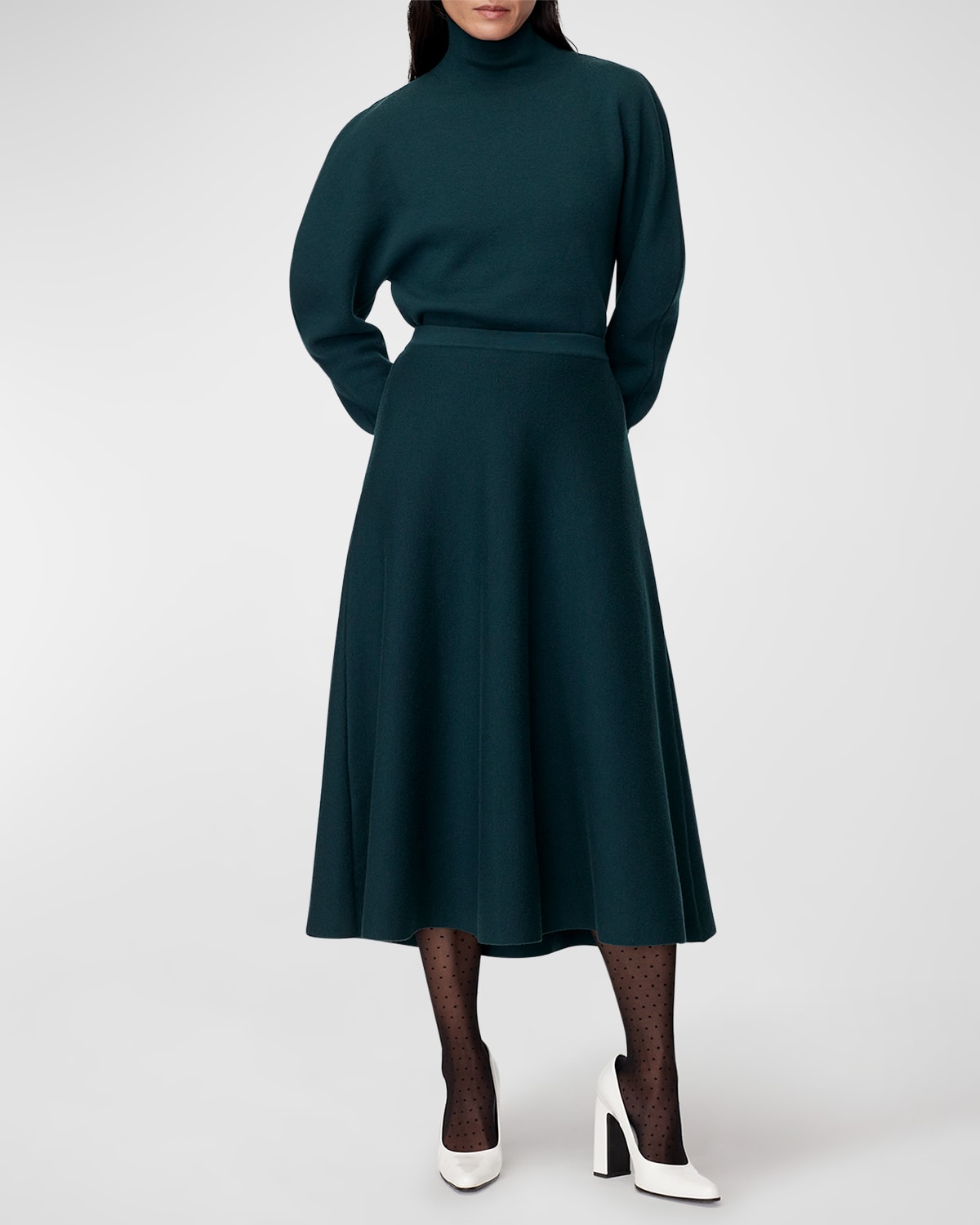 Another Tomorrow Boiled Wool Midi-skirt In Juniper