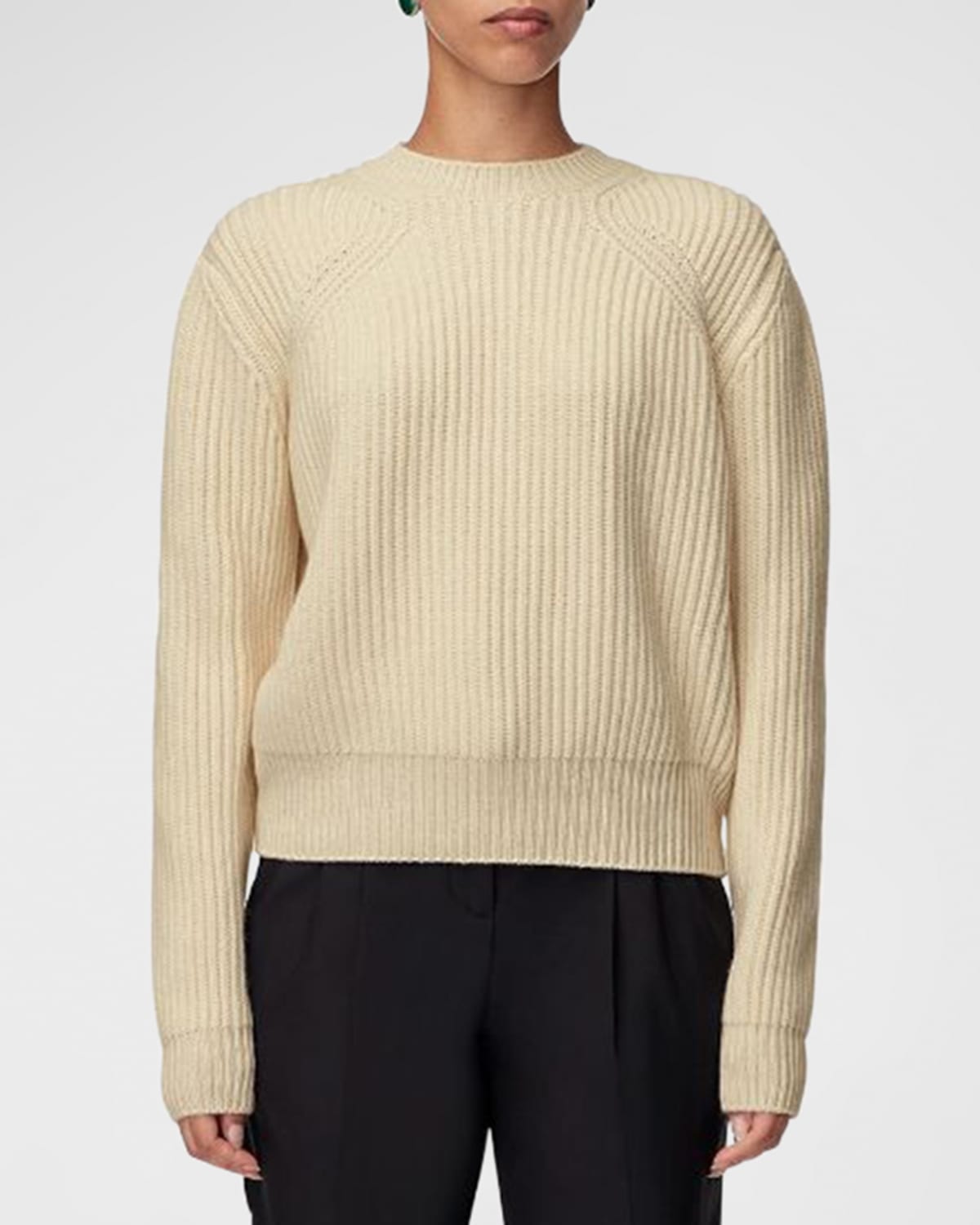 Another Tomorrow Women's Cashmere-wool Rib-knit Sweater In Ivory