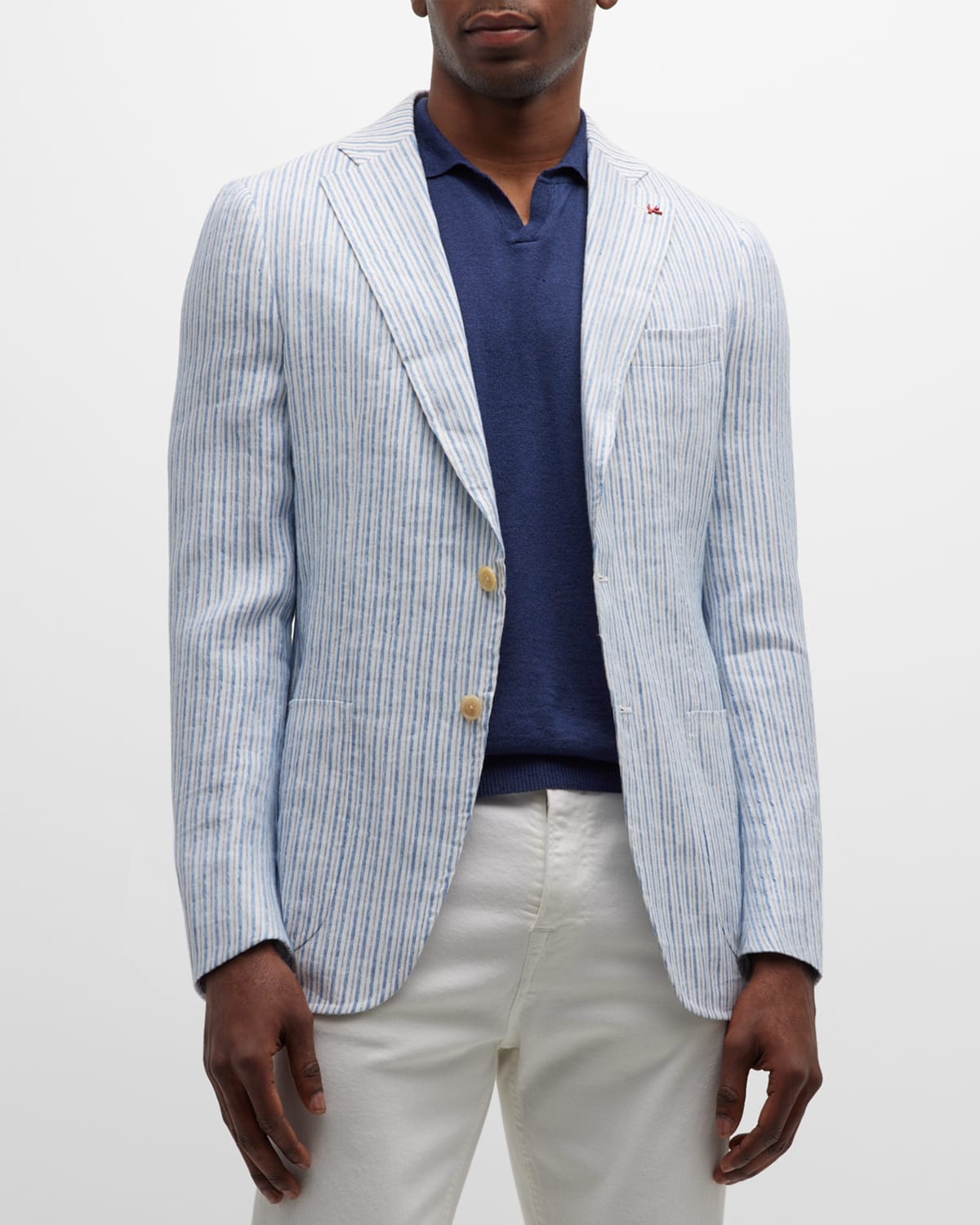 Isaia Men's Striped Linen-blend Blazer In Open White