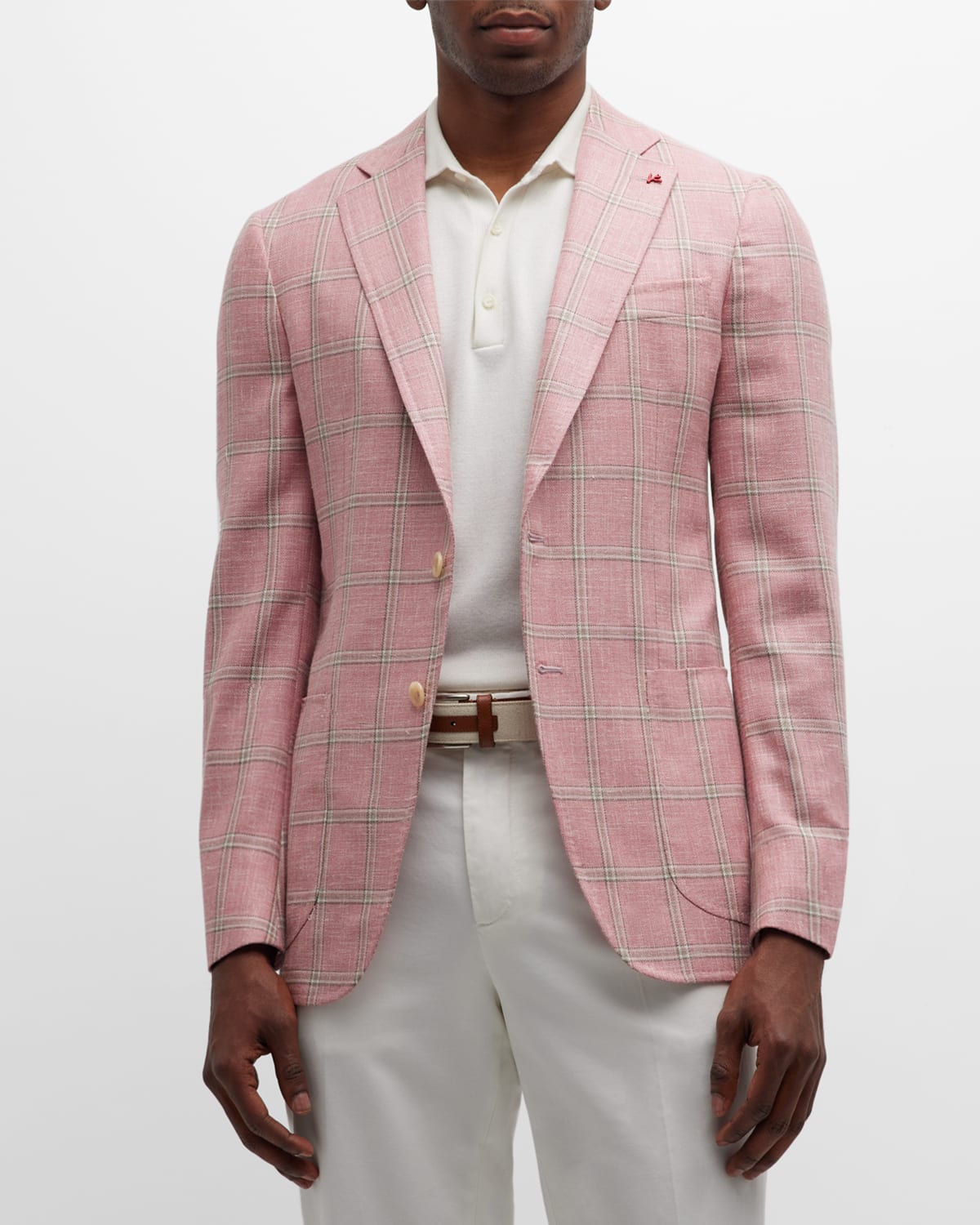 Isaia Men's Wool-blend Windowpane Sport Coat In Light Pink