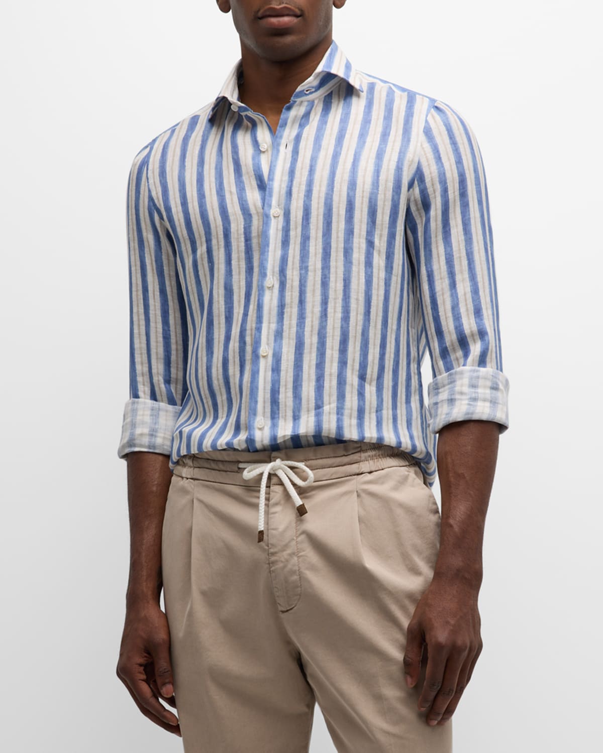 Isaia Men's Stripe Linen Sport Shirt
