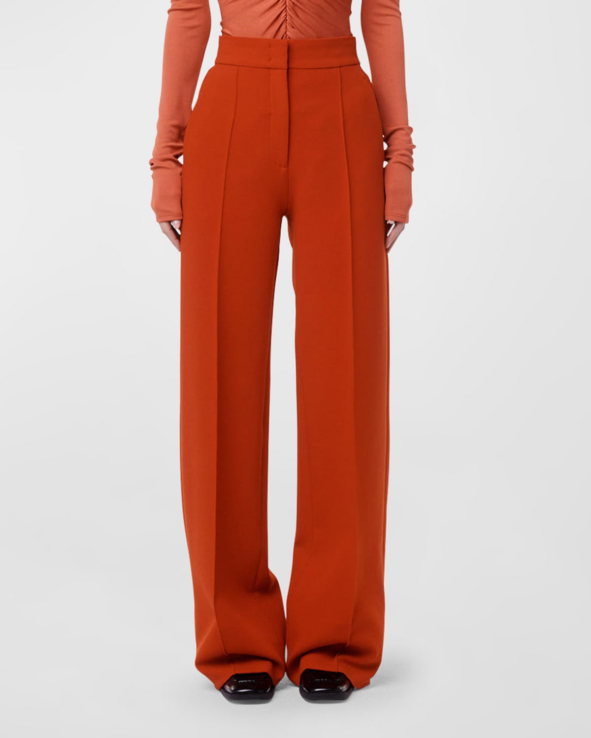 Another Tomorrow Doppio Wide Leg Trouser Pants In Sedona Red