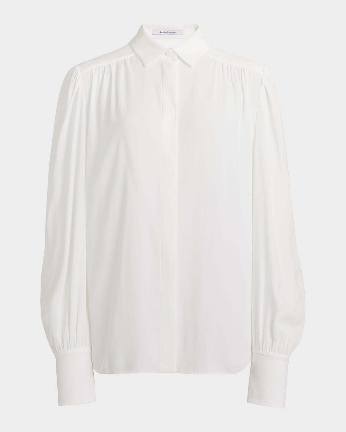 Another Tomorrow Gathered Button-front Blouse In White