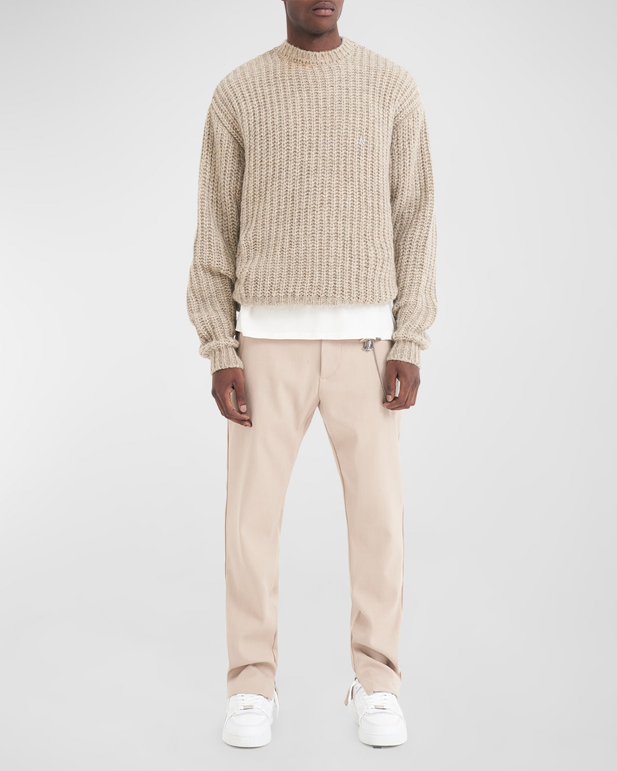 Represent Crewneck Woven Ribbed Sweater In Wheat