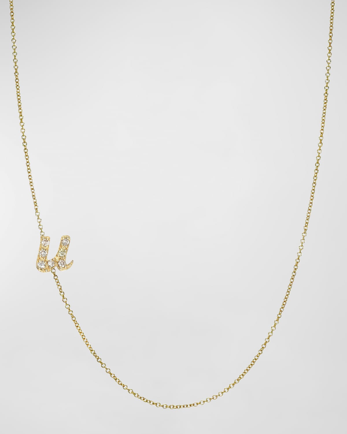 Zoe Lev Jewelry 14k Gold Diamond Mini Script Initial Pendant Necklace In U