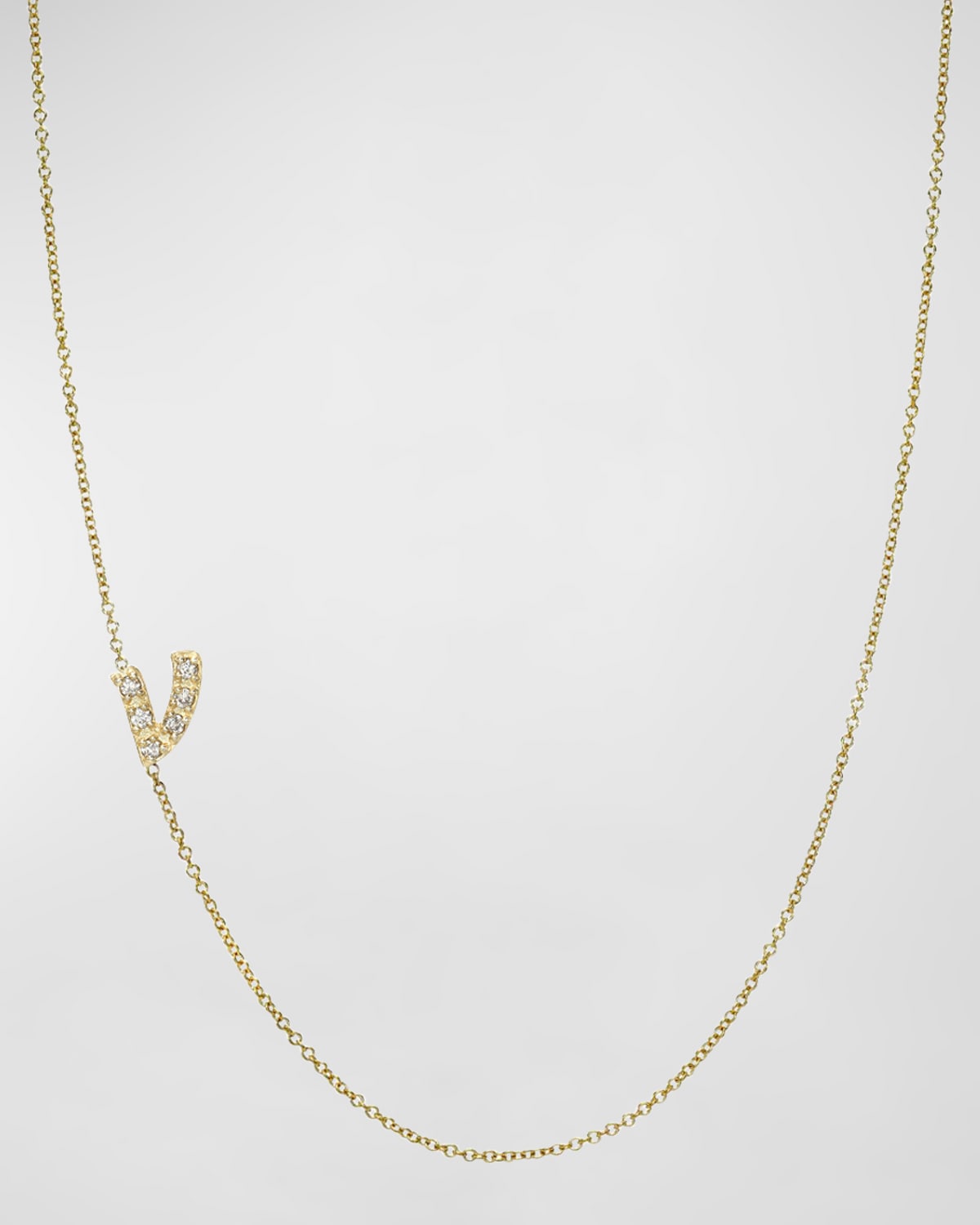 Zoe Lev Jewelry 14k Gold Diamond Mini Script Initial Pendant Necklace In V