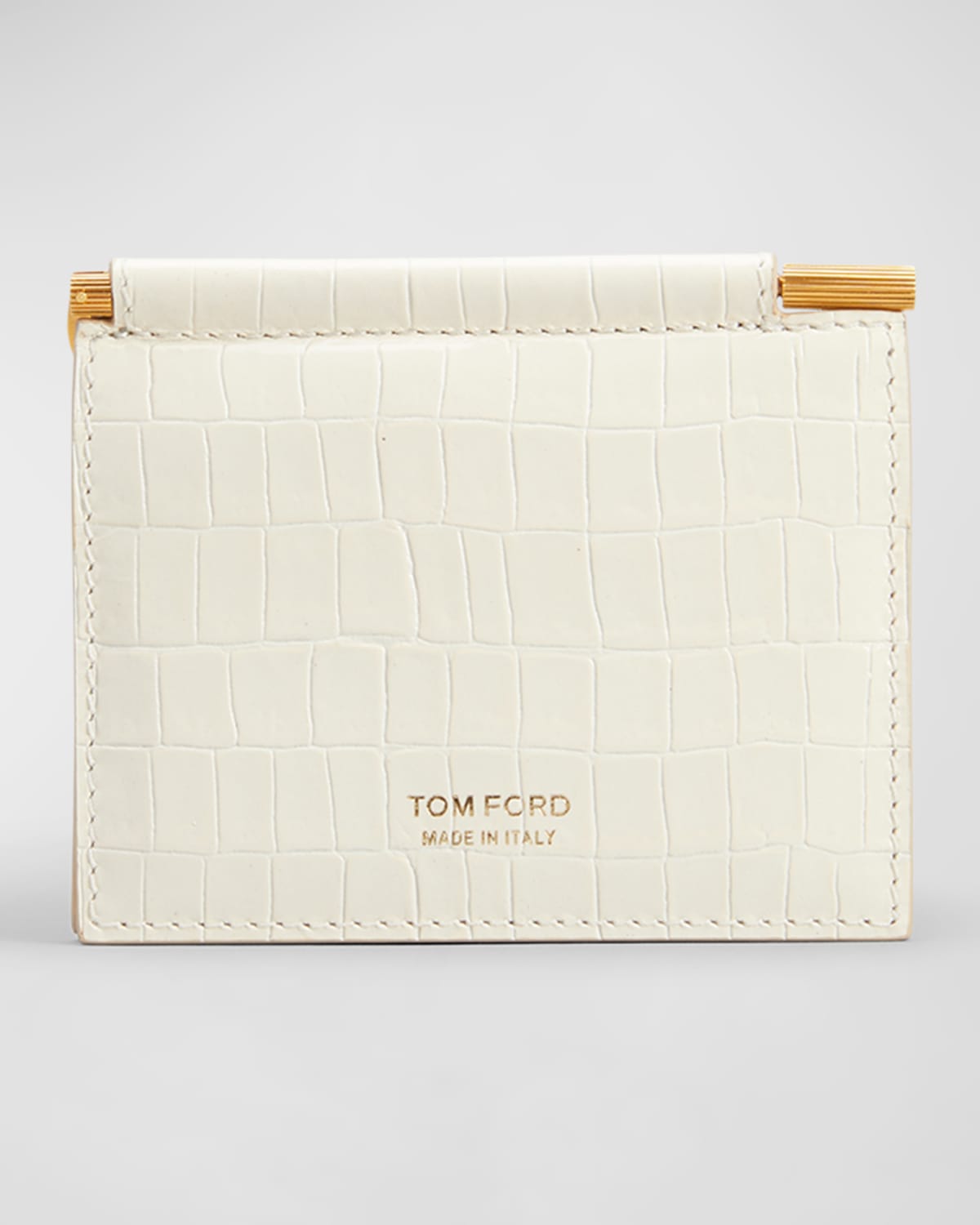 Tom Ford Men's Croc-printed Leather Money Clip Card Holder In Cream