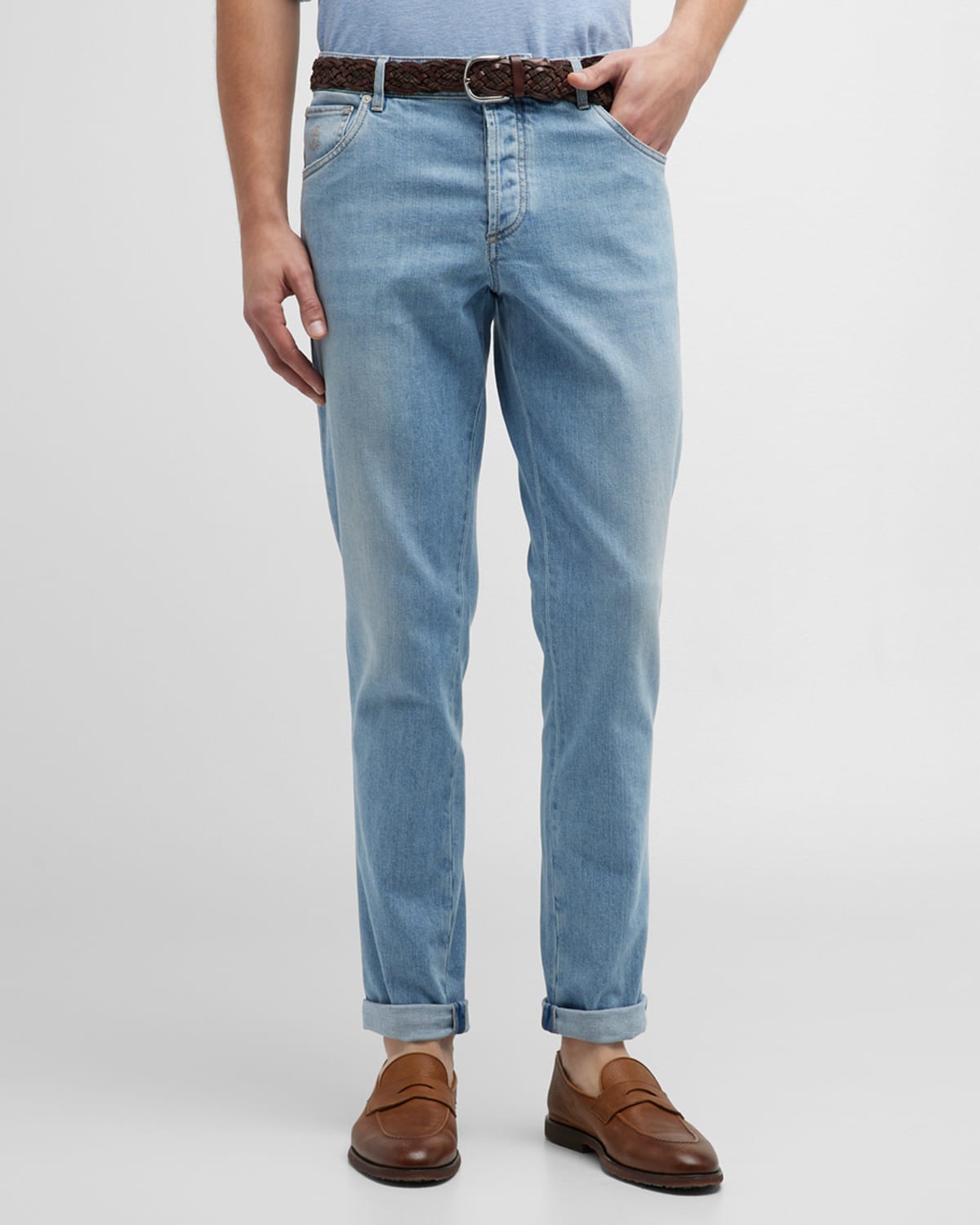 Men's Light-Wash Stretch Denim 5-Pocket Jeans