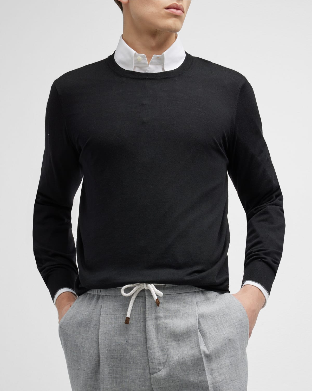 Brunello Cucinelli Wool & Cashmere Knit Crewneck Sweater In Black