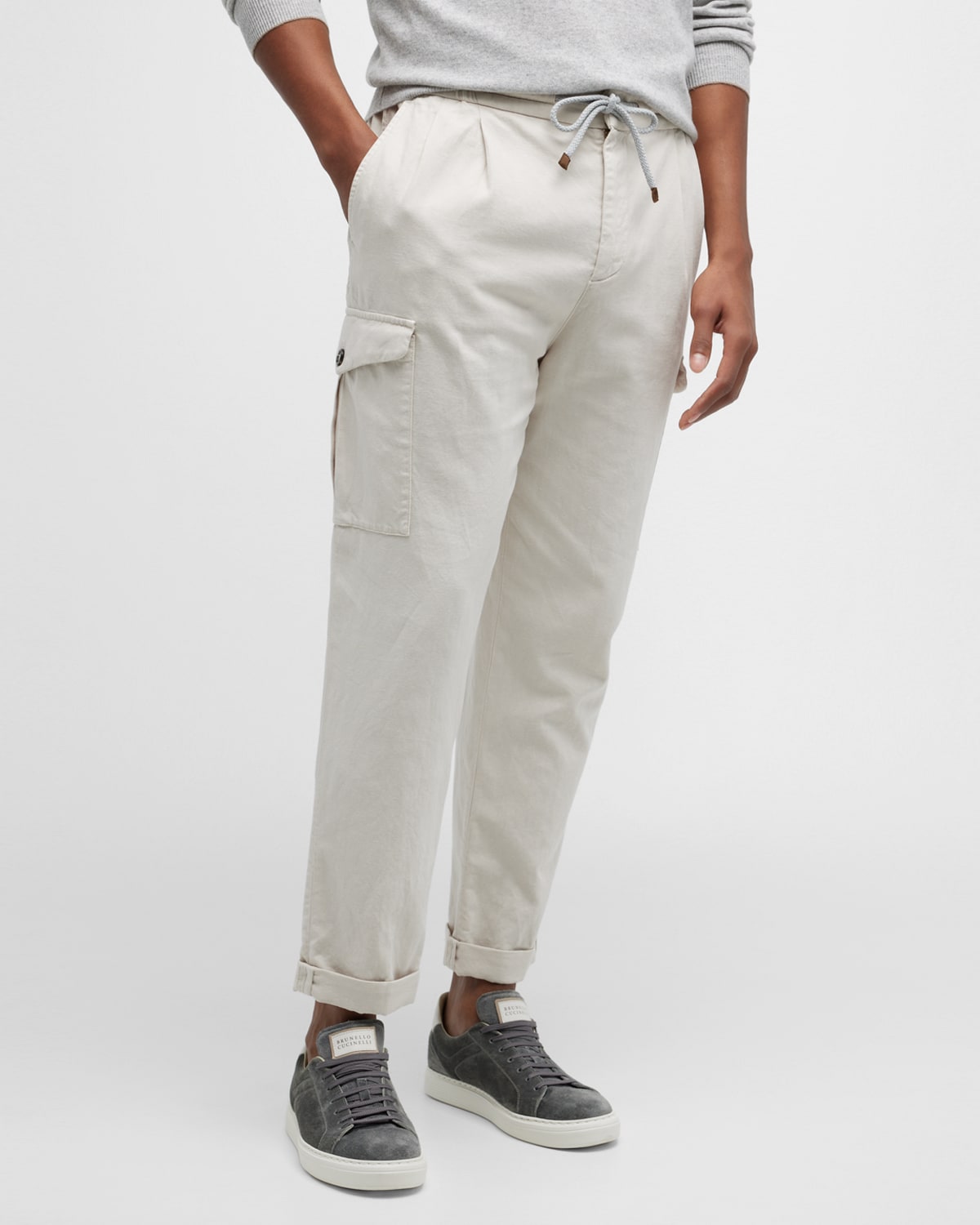 Mens Brunello Cucinelli white Linen Drawstring Trousers