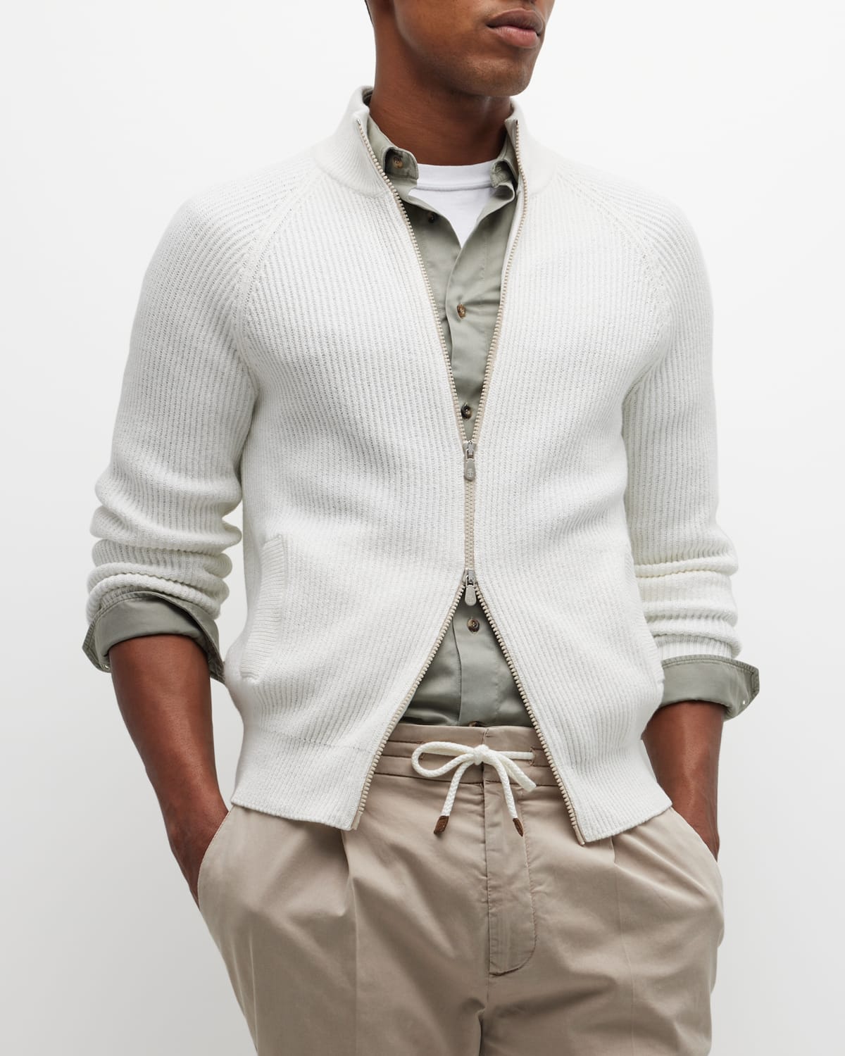 Men's ribbed full zip sweater clearance