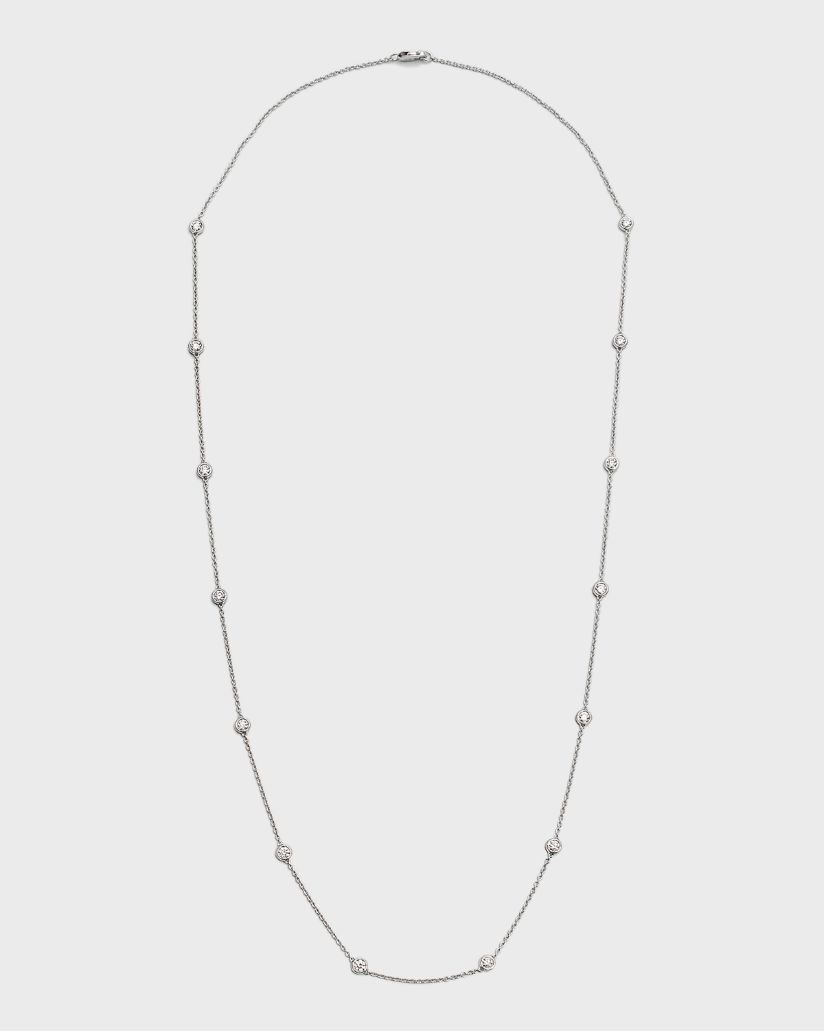 18K White Gold Round Diamond By-the-Yard Necklace, 24"L