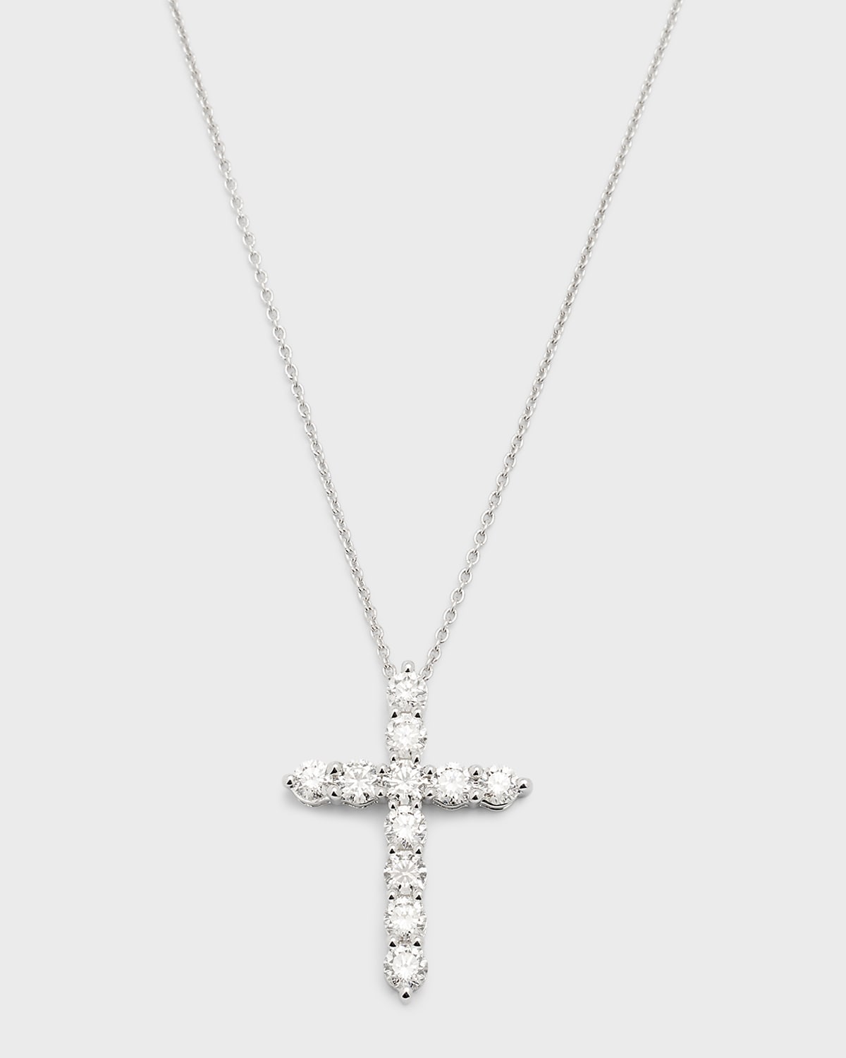 18K White Gold Round Diamond Cross Pendant, 2.0tcw, 18" Chain; 1.12" x 0.81" Cross