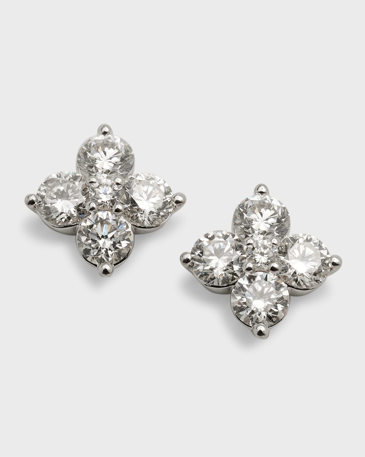 18K White Gold Round Diamond Flower Earrings, 1.25tcw, 0.27"W