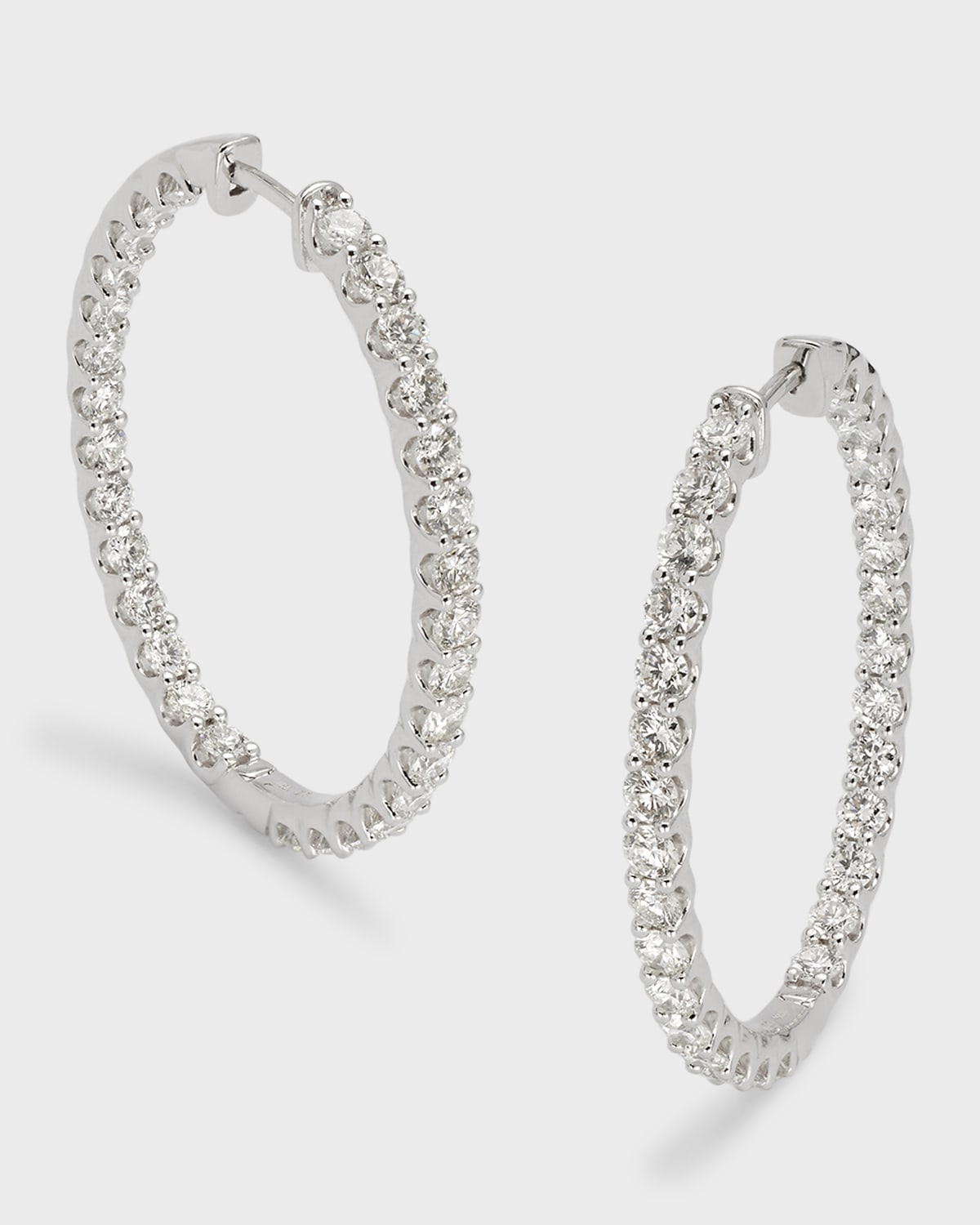 Neiman Marcus Diamonds 18K White Gold Round Diamond Hoop Earrings, 4.0tcw, 1.38" L x 0.11"W