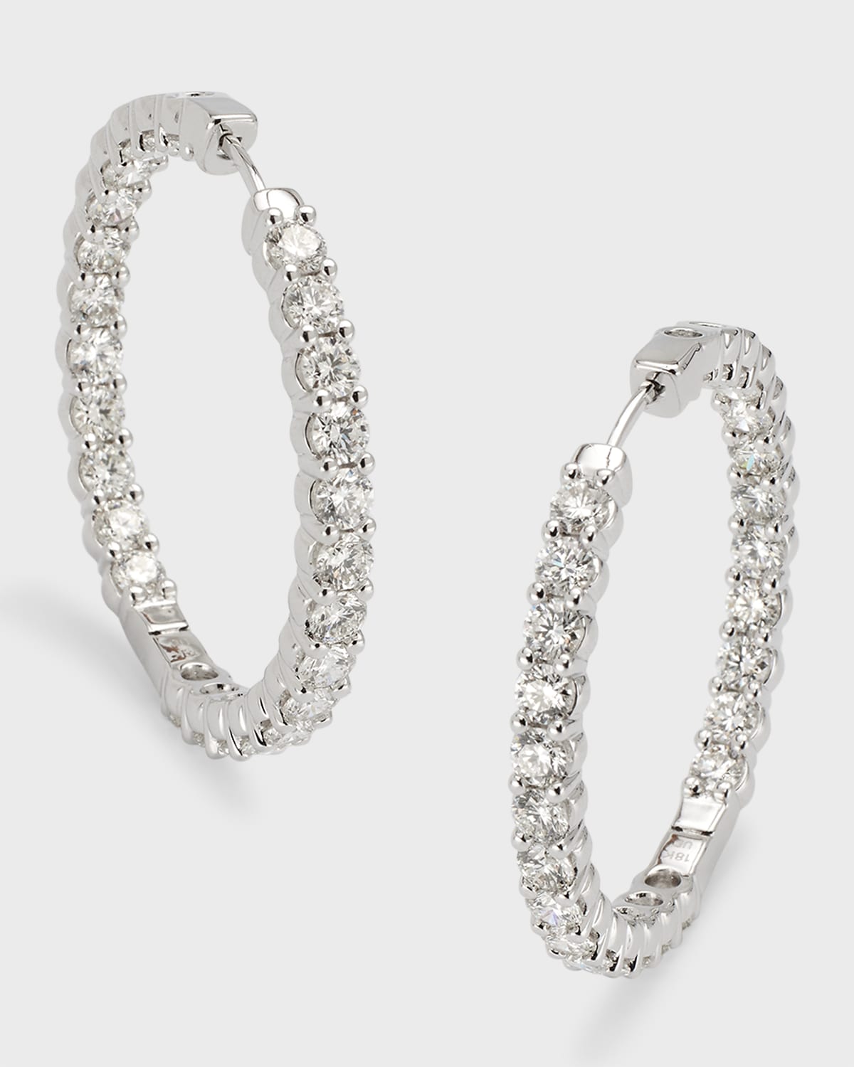 18K White Gold Round Diamond Hoop Earrings