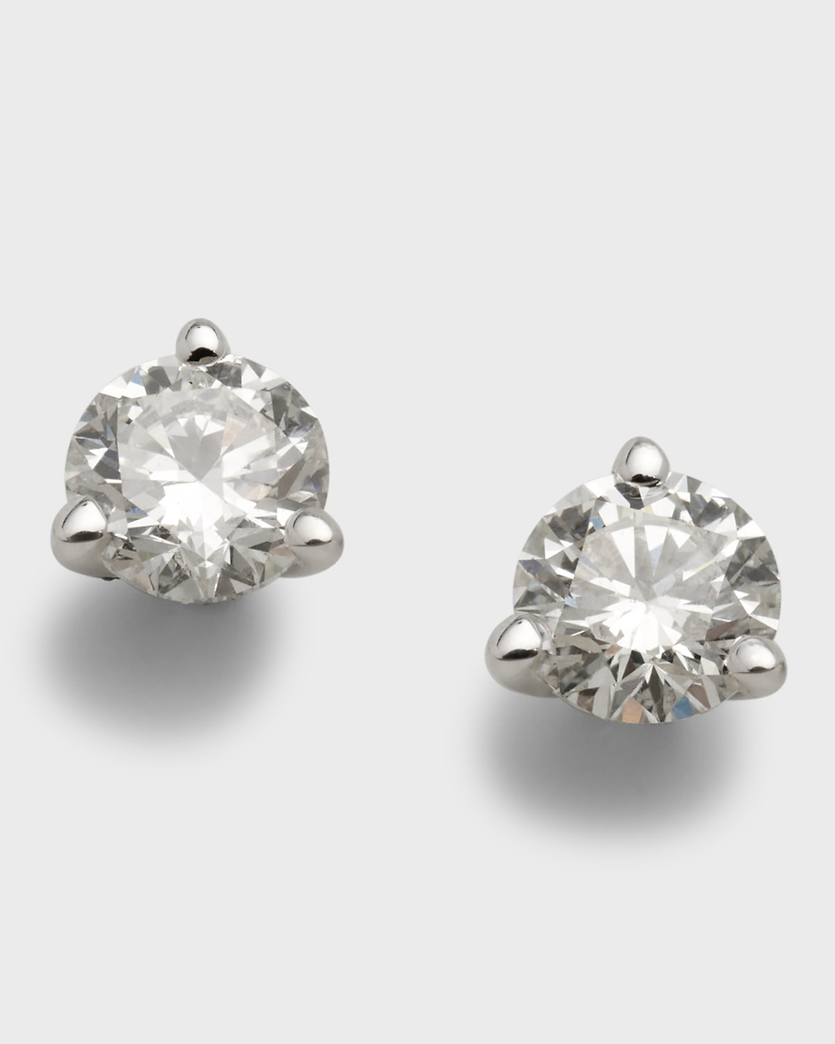 18K White Gold 3-Prong Round Diamond Martini Stud Earrings