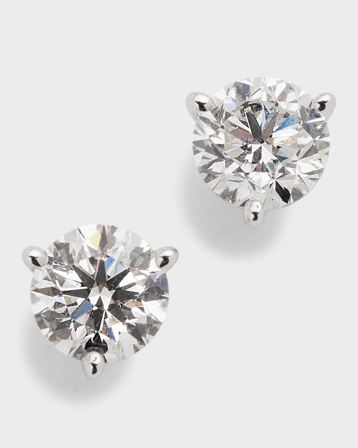18K White Gold 3-Prong Round Diamond Martini Stud Earrings, 1.5tcw, 0.220"L / 0.23W