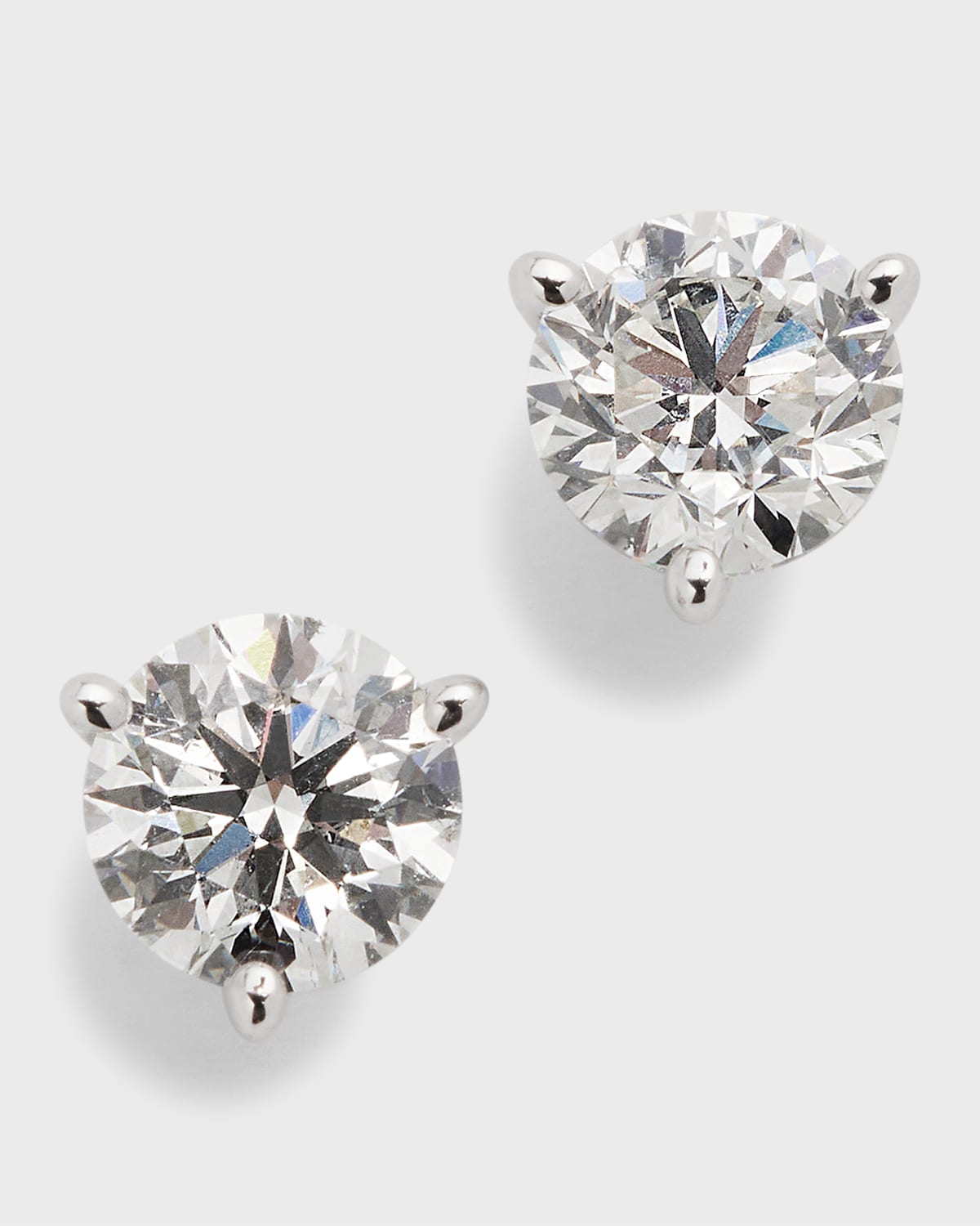 18K White Gold 3-Prong Round Diamond Martini Stud Earrings