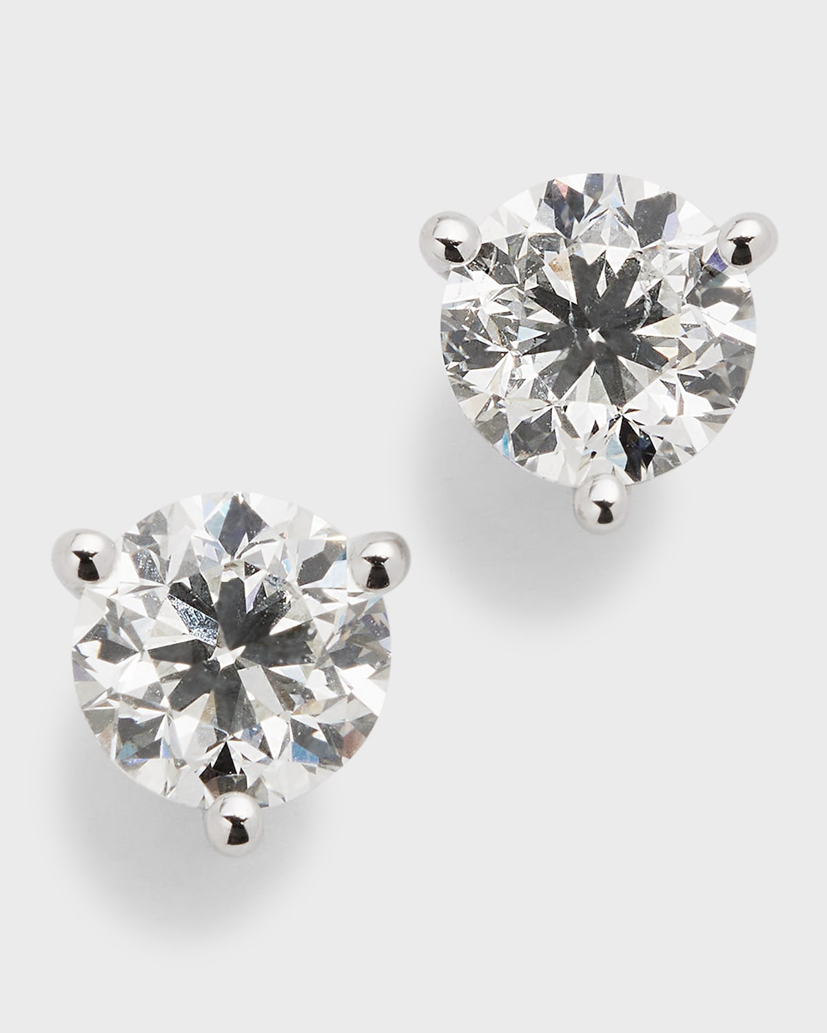 18K White Gold 3-Prong Round Diamond Martini Stud Earrings, 1.75tcw, 0.230"L / 0.24W