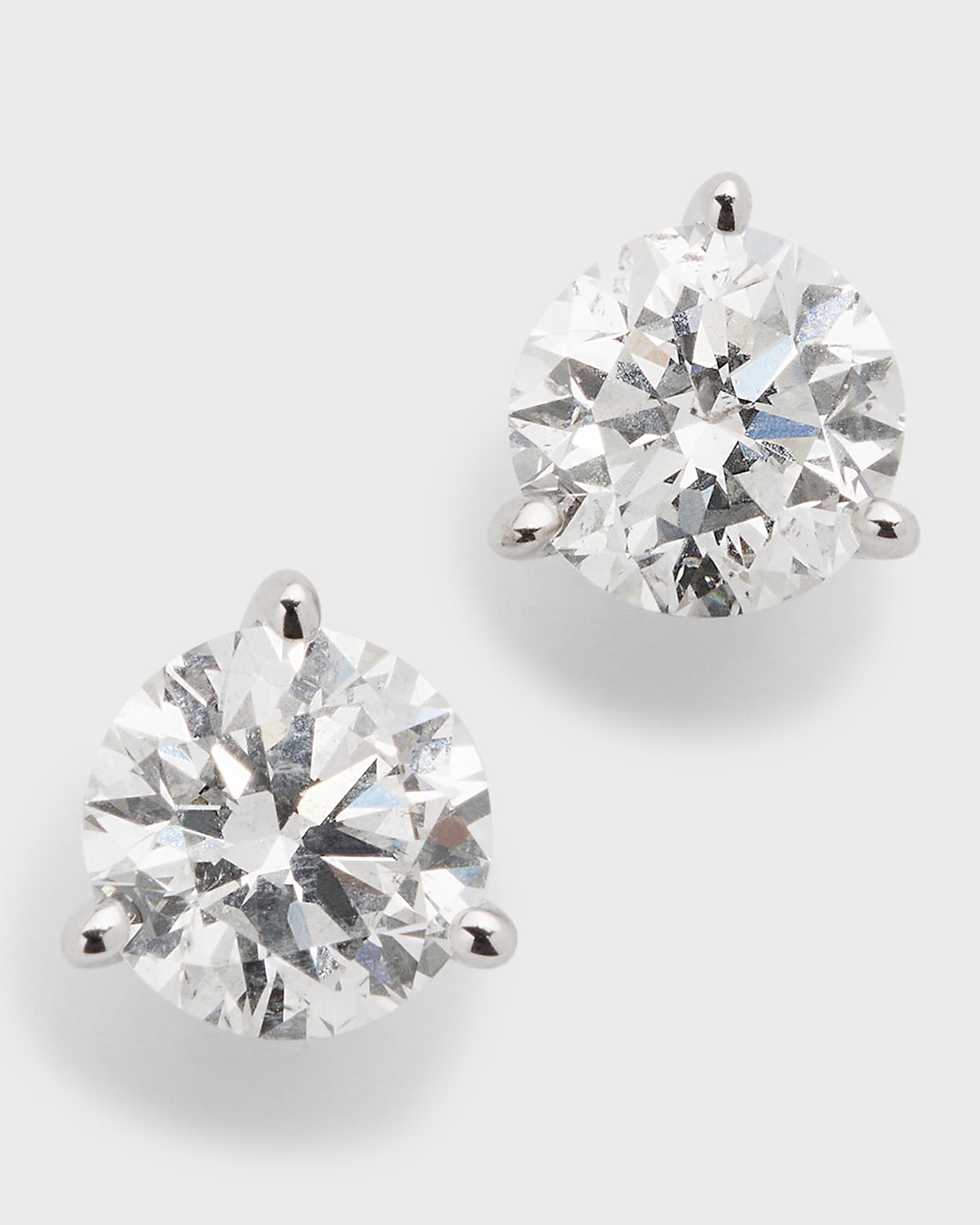 18K White Gold 3-Prong Round Diamond Martini Stud Earrings, 2.0tcw, 0.250"L / 0.26"W