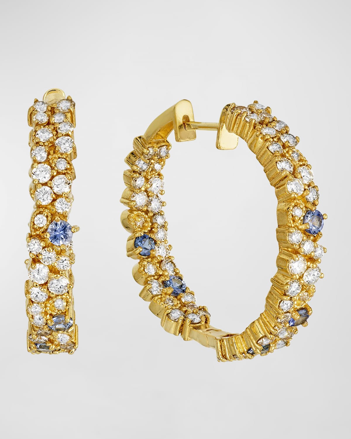 18k Diamond and Sapphire Confetti Hoop Earrings