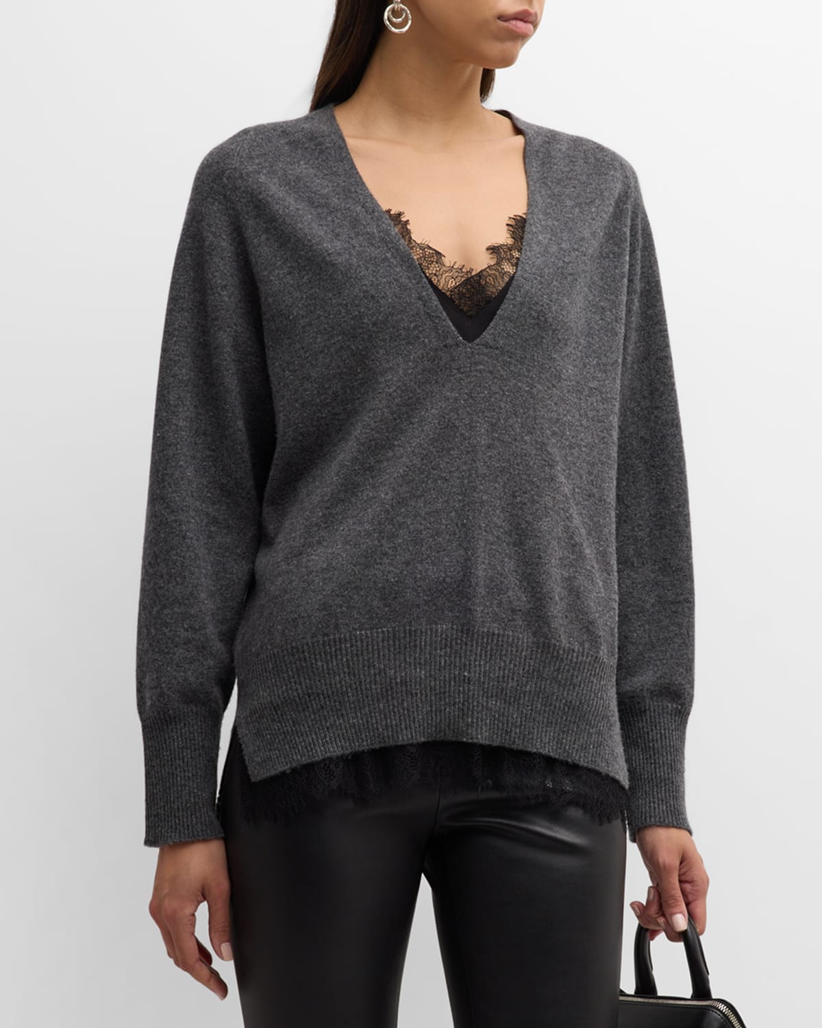 Lace-Trim Layered Pullover