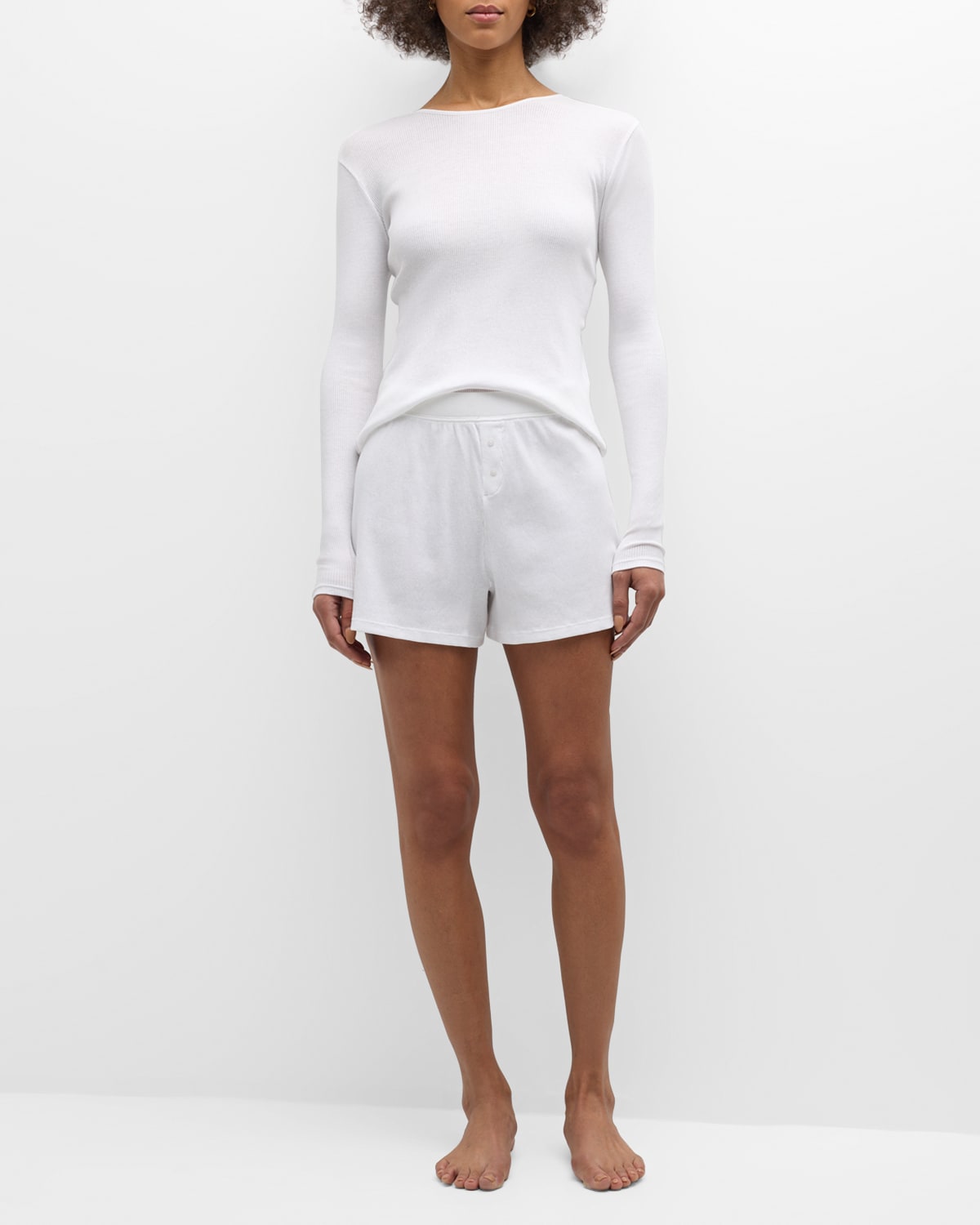 Shop Skin Ribbed Long-sleeve Pima Cotton Pajama Set In White