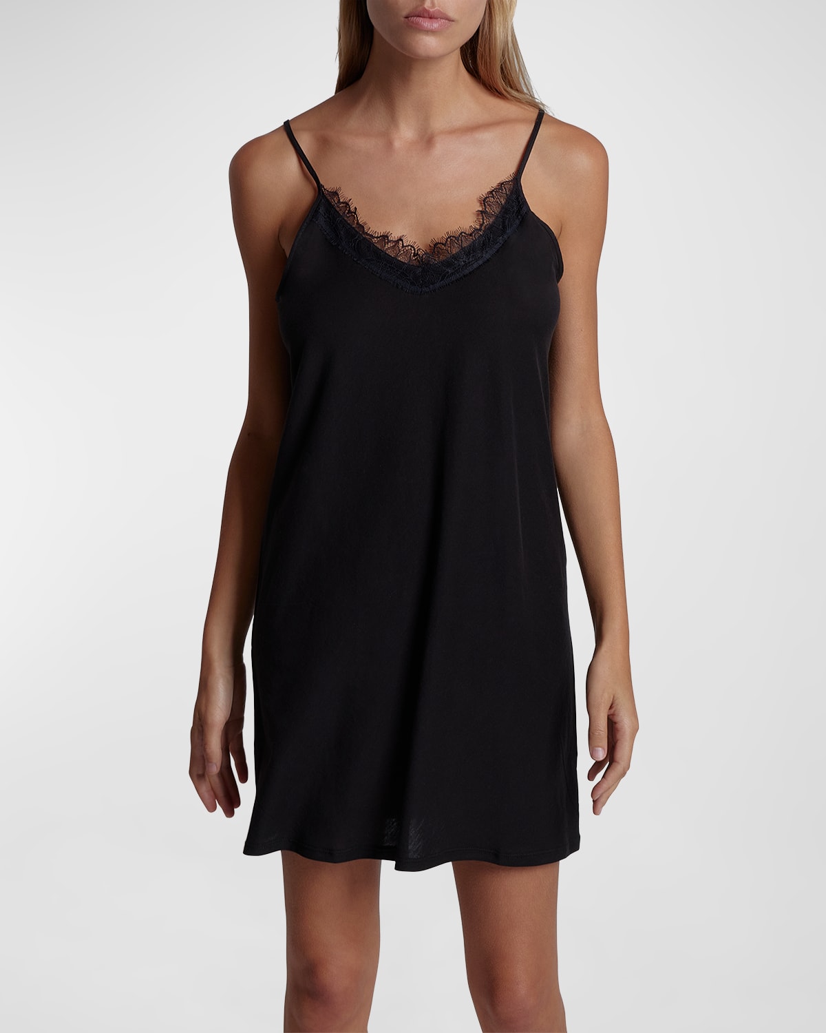 Skin Lace-trim Pima Cotton Slip In Black