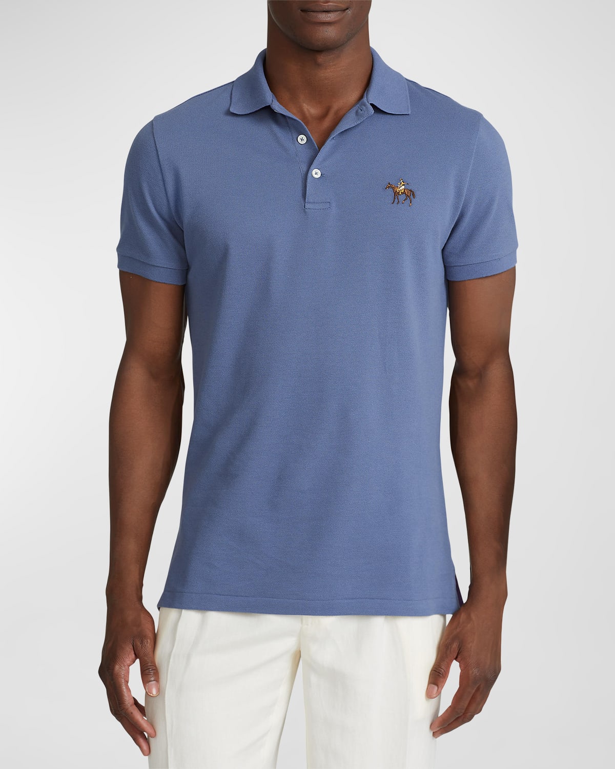 Ralph Lauren Custom Slim Fit Piqué Polo Shirt In Blue