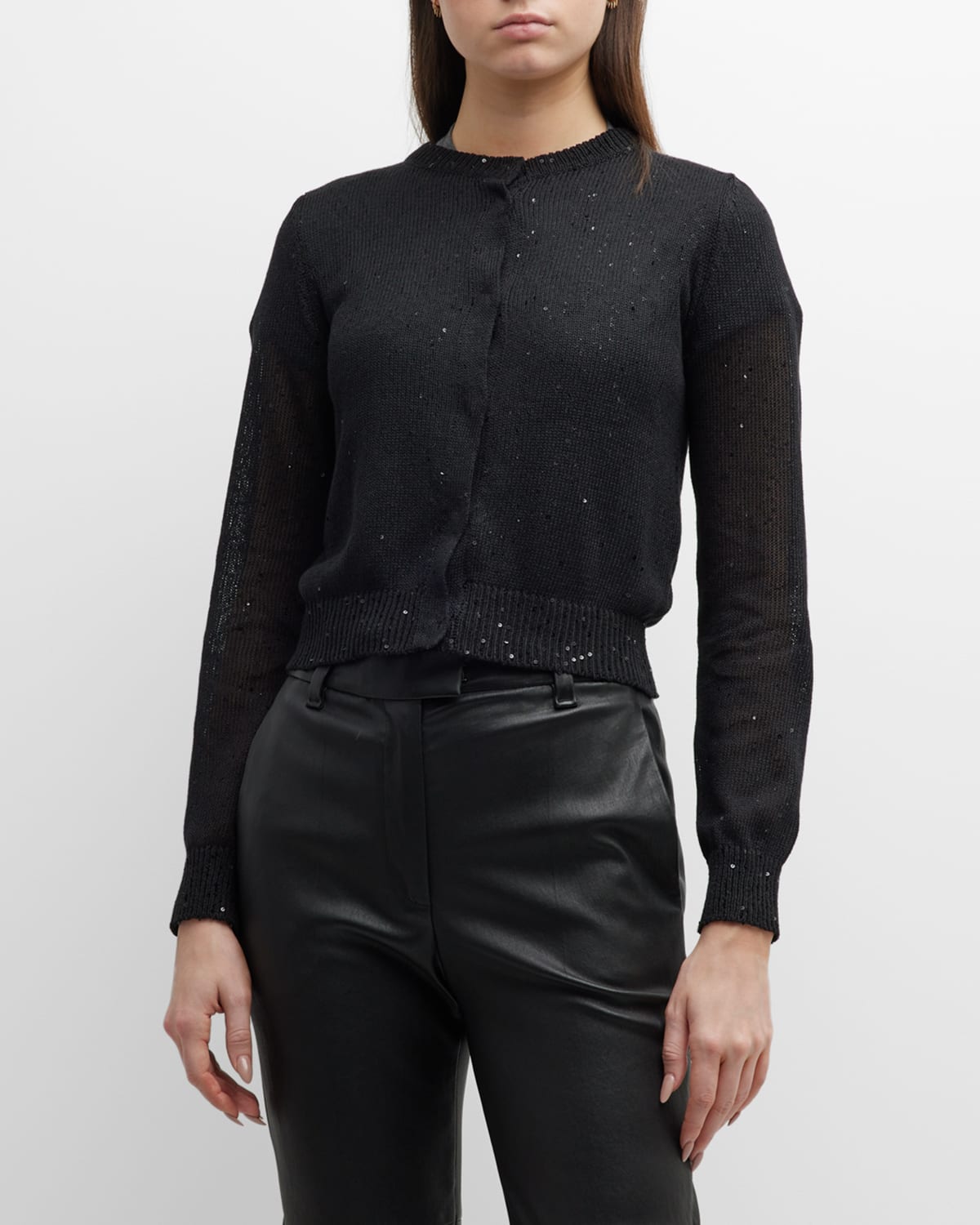 Brunello Cucinelli Linen-silk Embellished Cardigan In Black